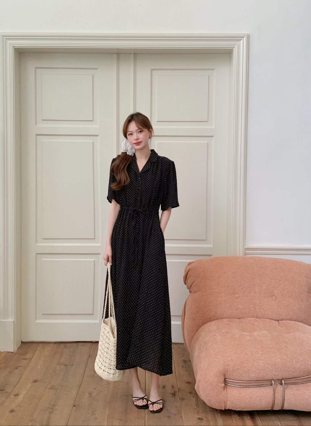 Pindot Collar String Dress - 핀도트 카라 스트링 원피스