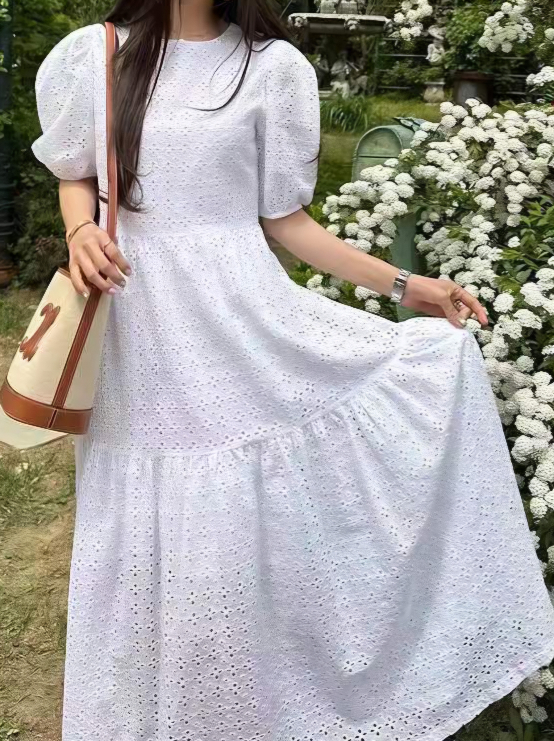 Romantic Eyelet Puff Long Dress - 로맨틱 아일렛 퍼프 롱 원피스