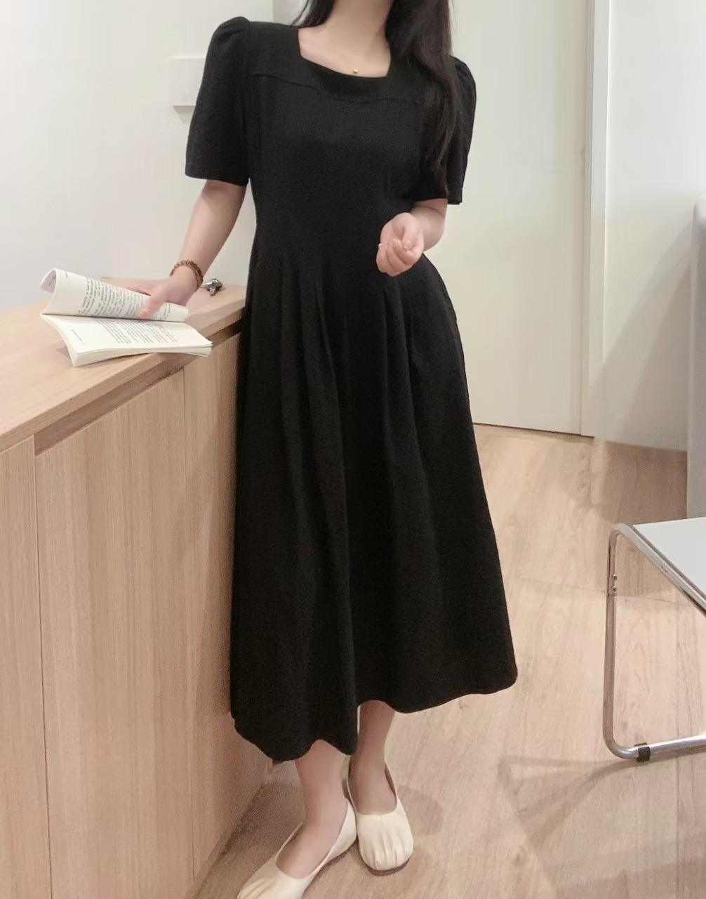 Soft Square Neck Flare Dress - 소프트 스퀘어넥 플레어 원피스