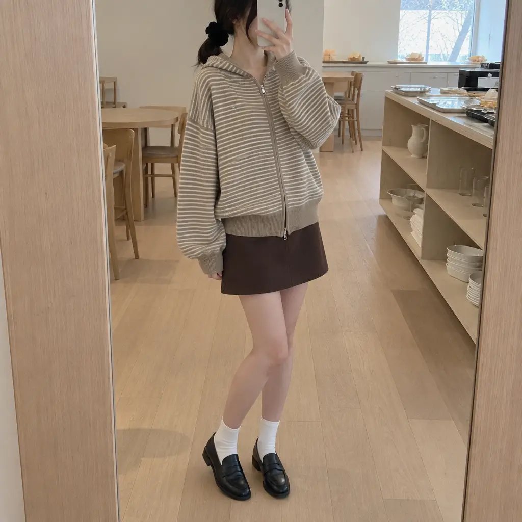 Daily Stripe Knit Hood Zip-up - 데일리 스트라이프 니트 후드집업