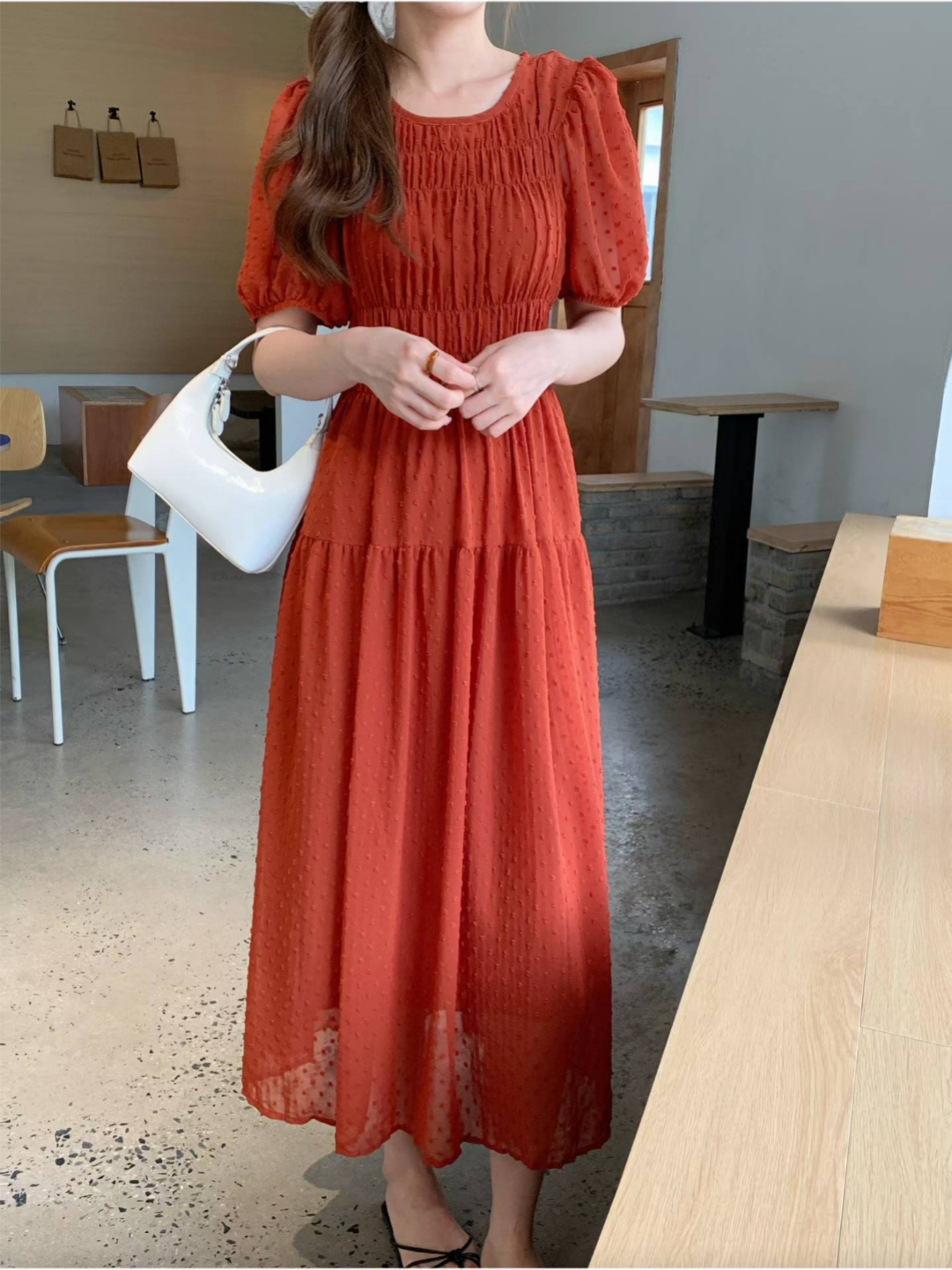 Romantic Dot Puff Long Dress - 로맨틱 도트 퍼프 롱 원피스
