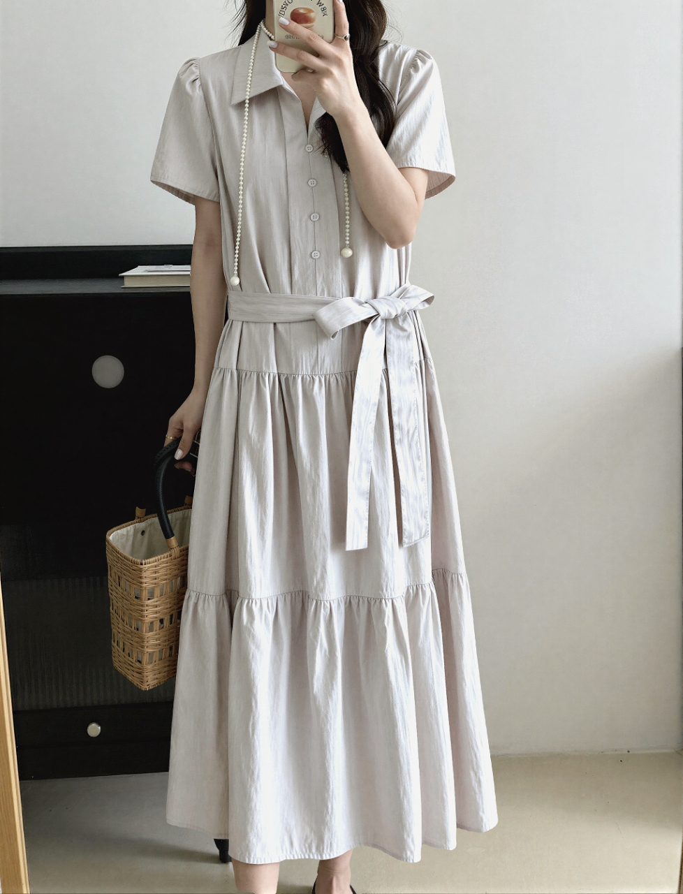 Relax Shirt Tiered Maxi Dress - 릴랙스 셔츠 티어드 맥시 원피스