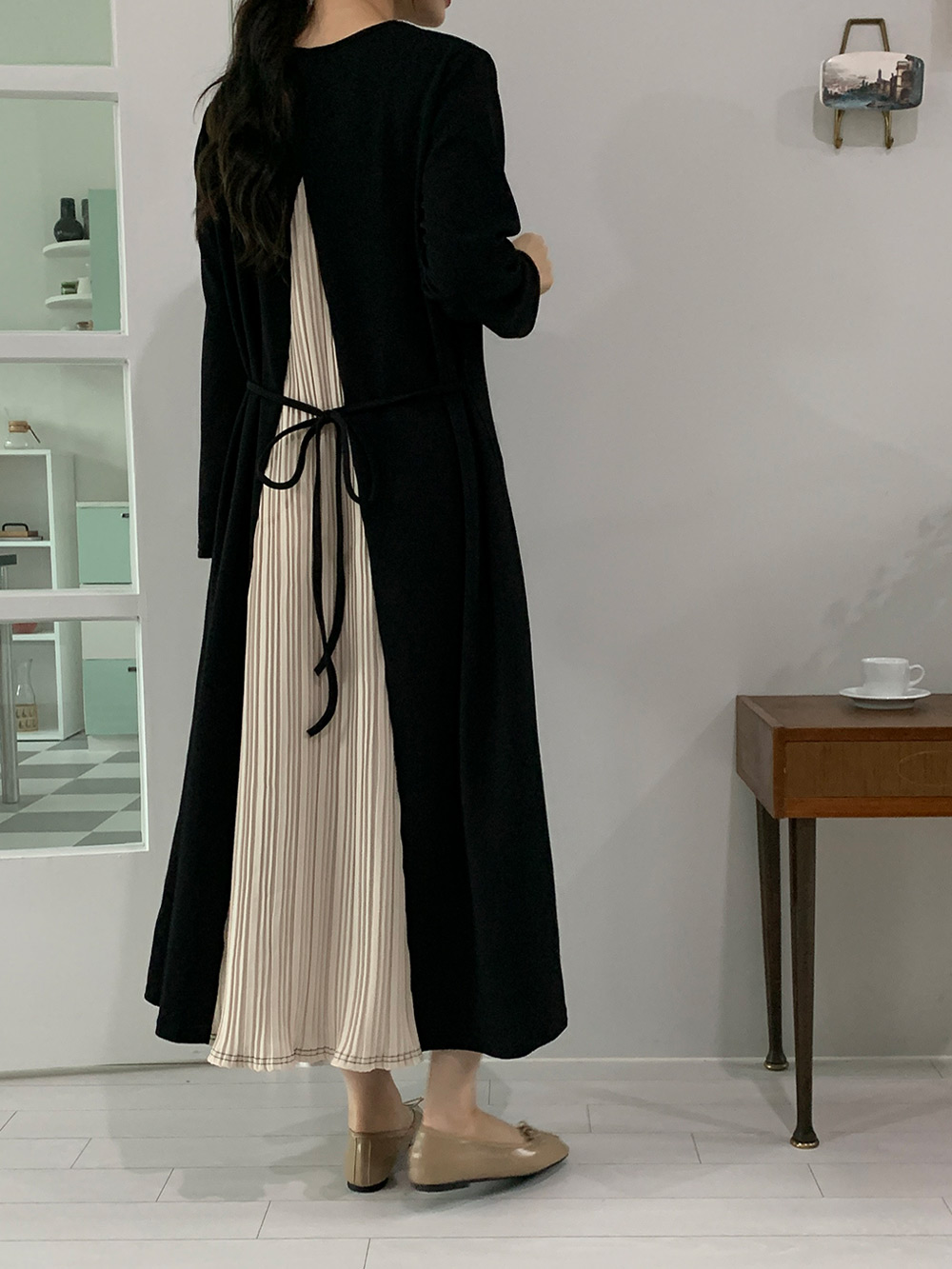 Pleated Back Ribbon Dress - 플리츠 백 리본 원피스