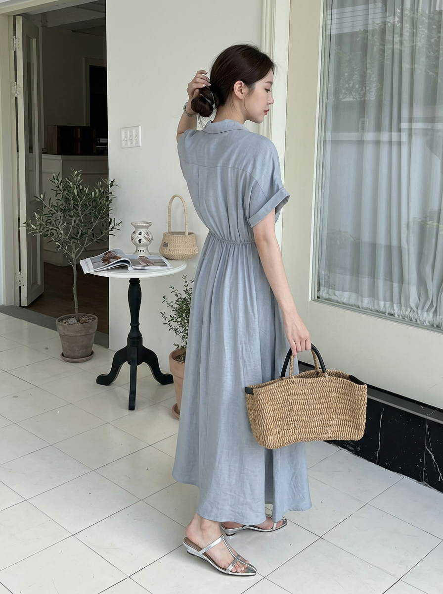 Modern Ease Tie Midi Dress - 모던 이즈 타이 미디 원피스