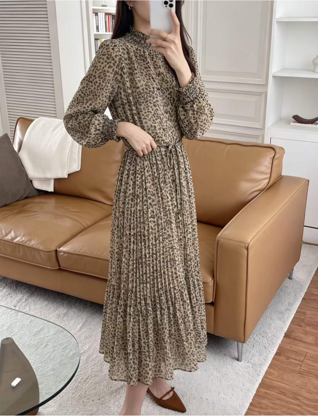 Leopard Pleats Dress - 레오파드 플리츠 원피스