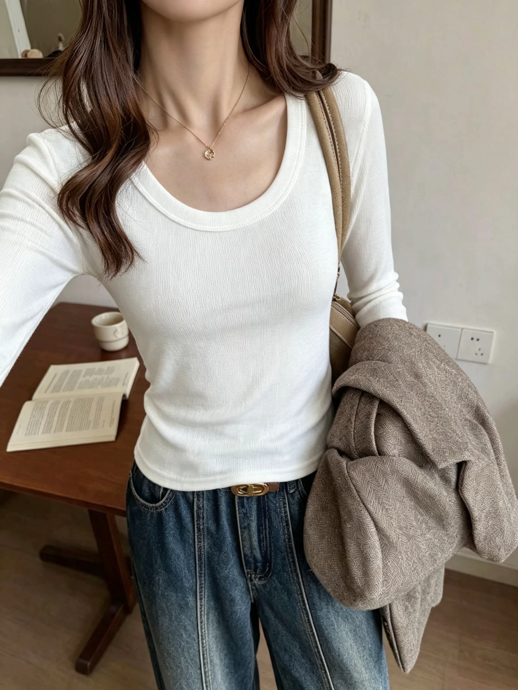 Soft Curve Ribbed Top - 소프트 커브 골지 티셔츠
