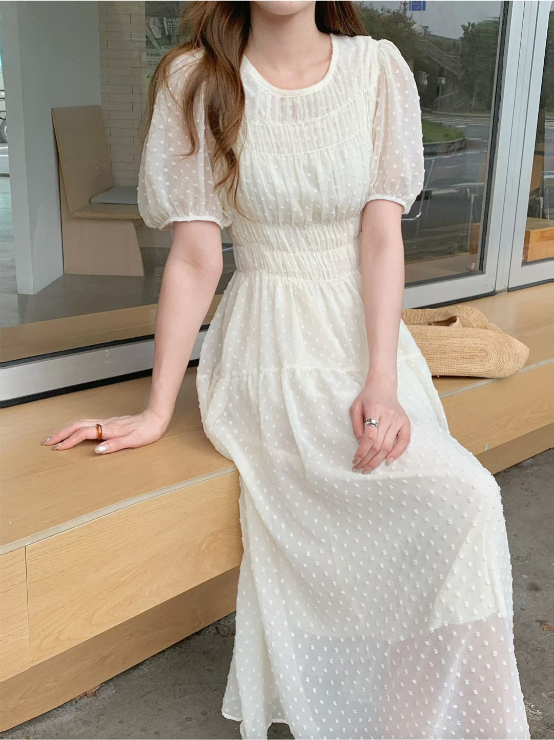 Romantic Dot Puff Long Dress - 로맨틱 도트 퍼프 롱 원피스