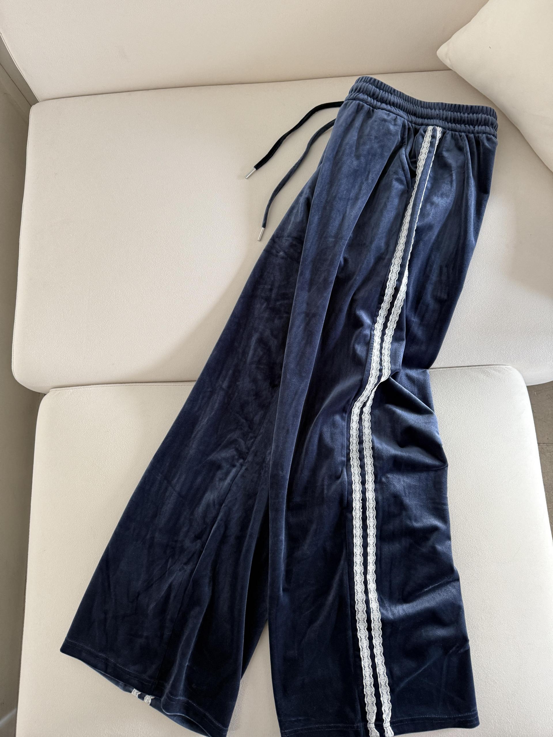 Velvet Lace Line Wide Pants - 벨벳 레이스 라인 와이드 팬츠