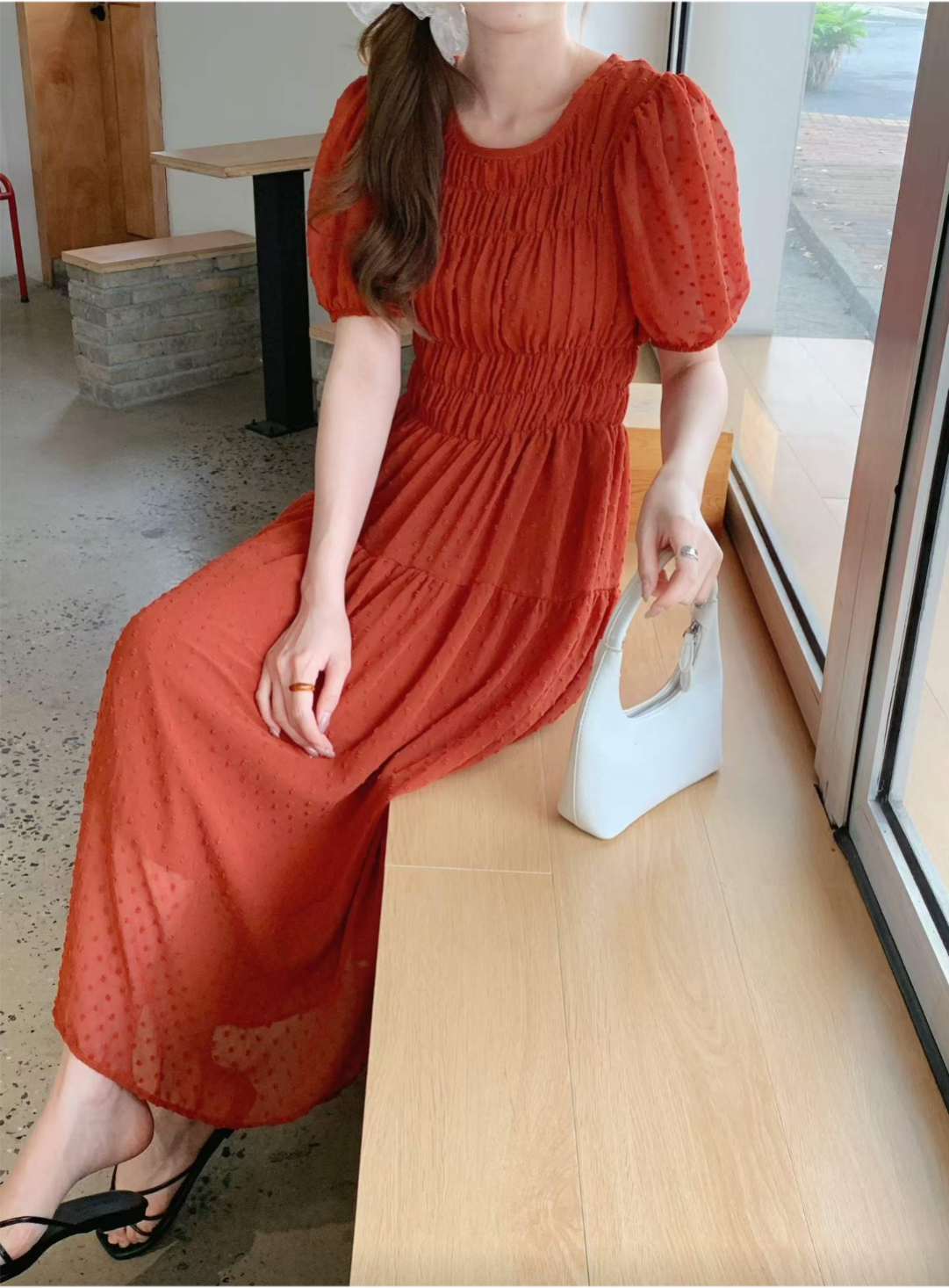Romantic Dot Puff Long Dress - 로맨틱 도트 퍼프 롱 원피스