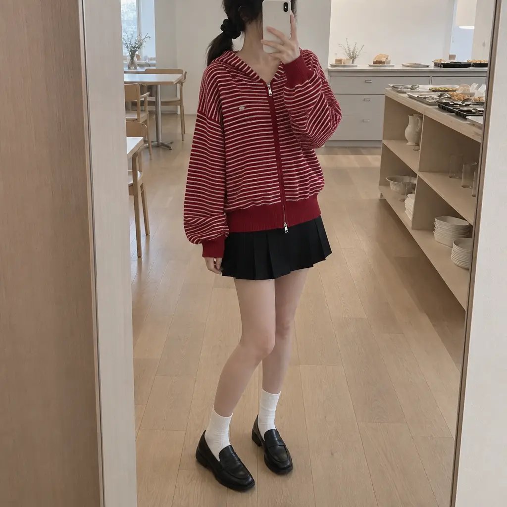 Daily Stripe Knit Hood Zip-up - 데일리 스트라이프 니트 후드집업