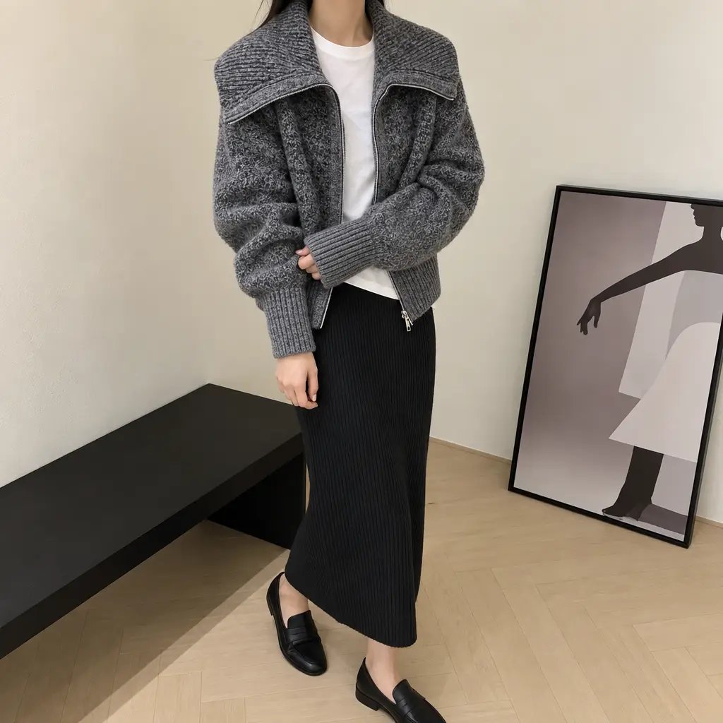 Boucle Sailor Zip Cardigan - 부클 세일러 집업 가디건