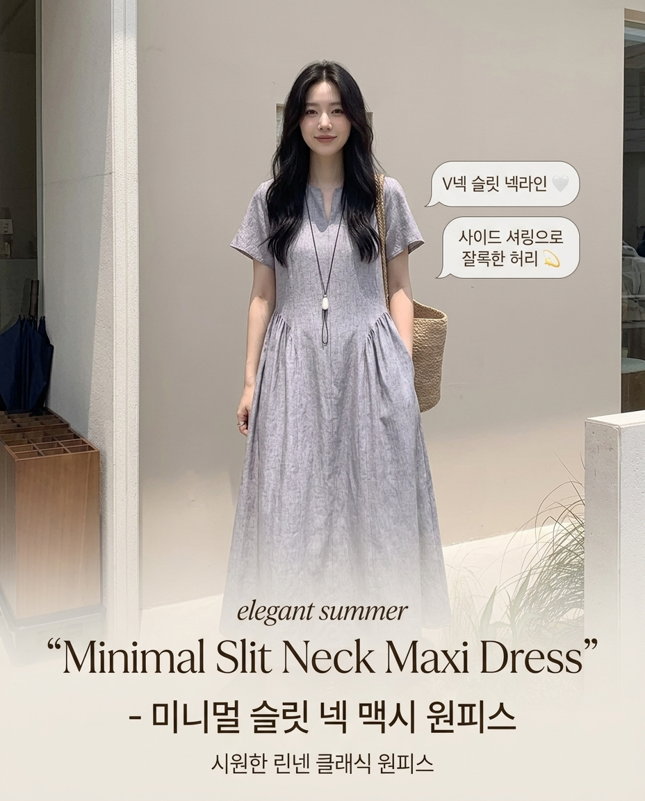 Minimal Slit Neck Maxi Dress - 미니멀 슬릿 넥 맥시 원피스
