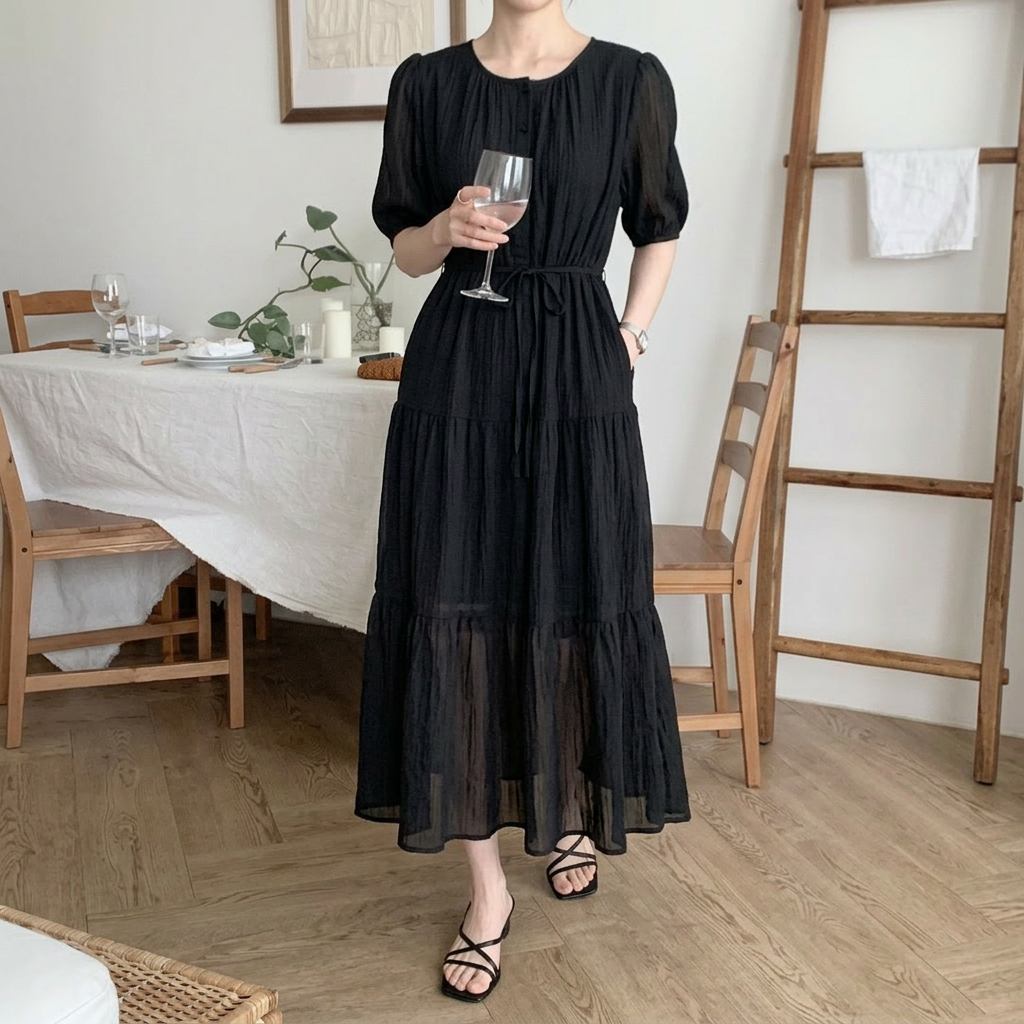 Romantic Button Long Dress - 로맨틱 버튼 롱 원피스