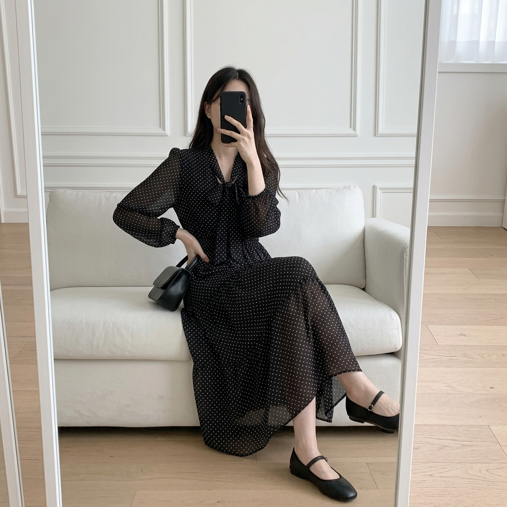 Romantic Mood Dot Midi Dress - 로맨틱 무드 도트 미디 원피스