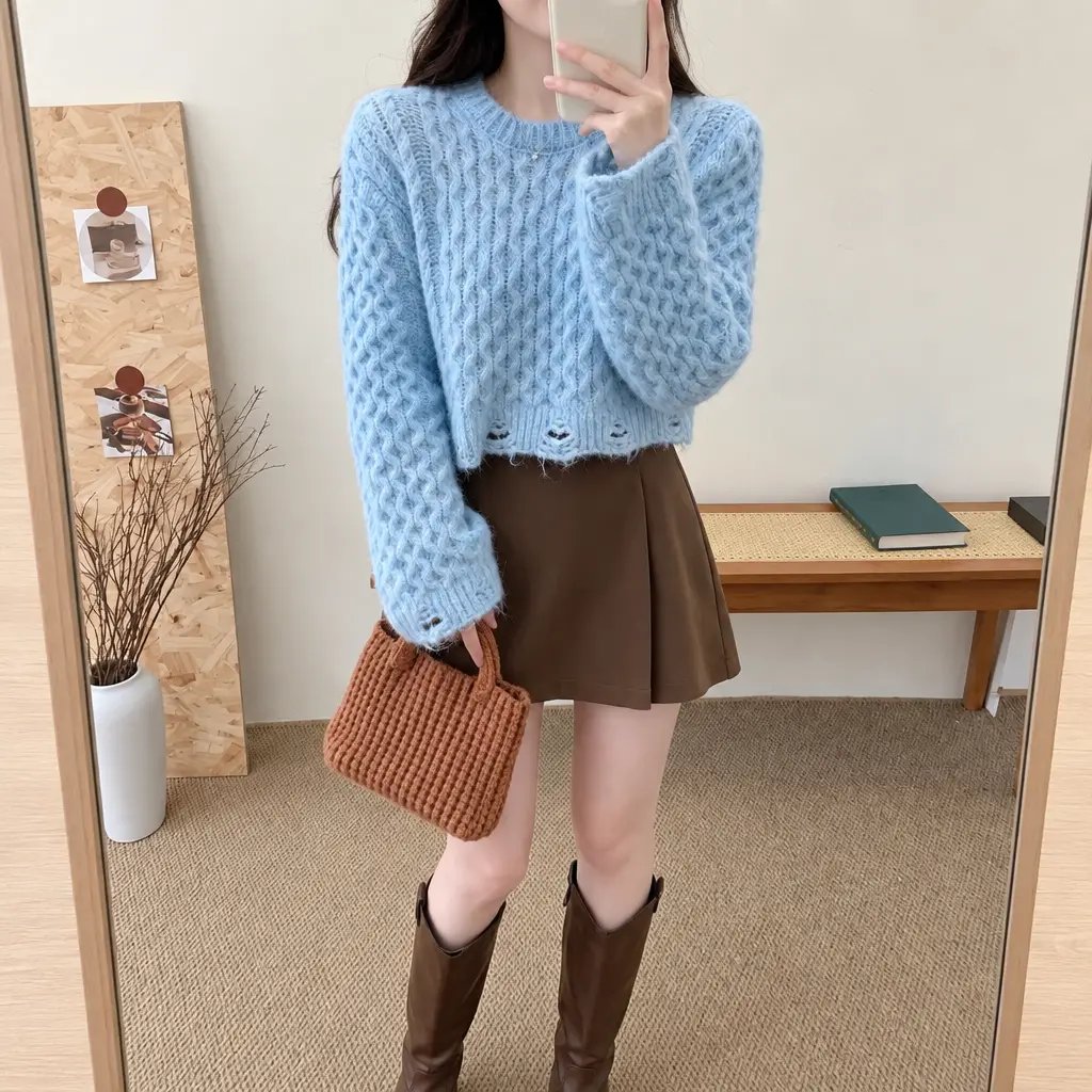 Vintage Cable Crop Knit - 빈티지 케이블 크롭 니트