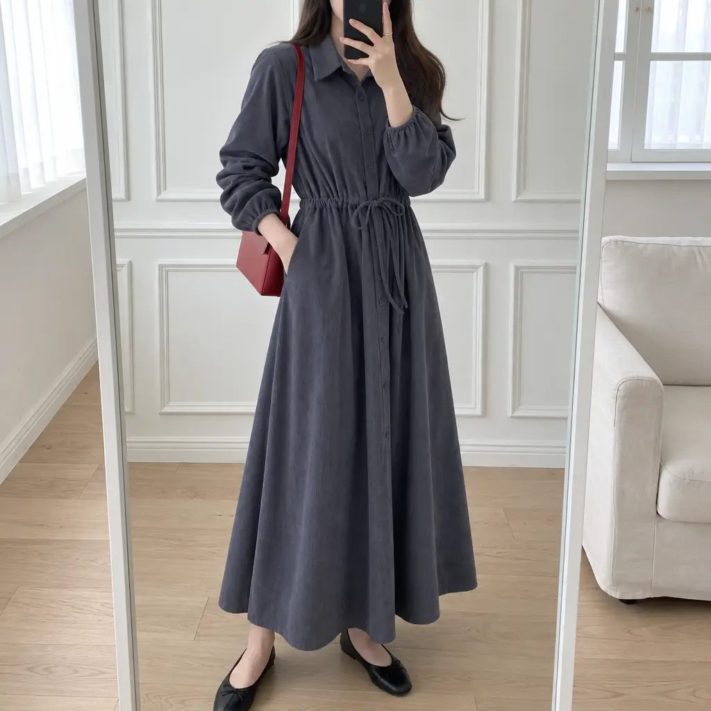 Soft Corduroy Mood Long Dress - 소프트 코듀로이 무드 롱 원피스