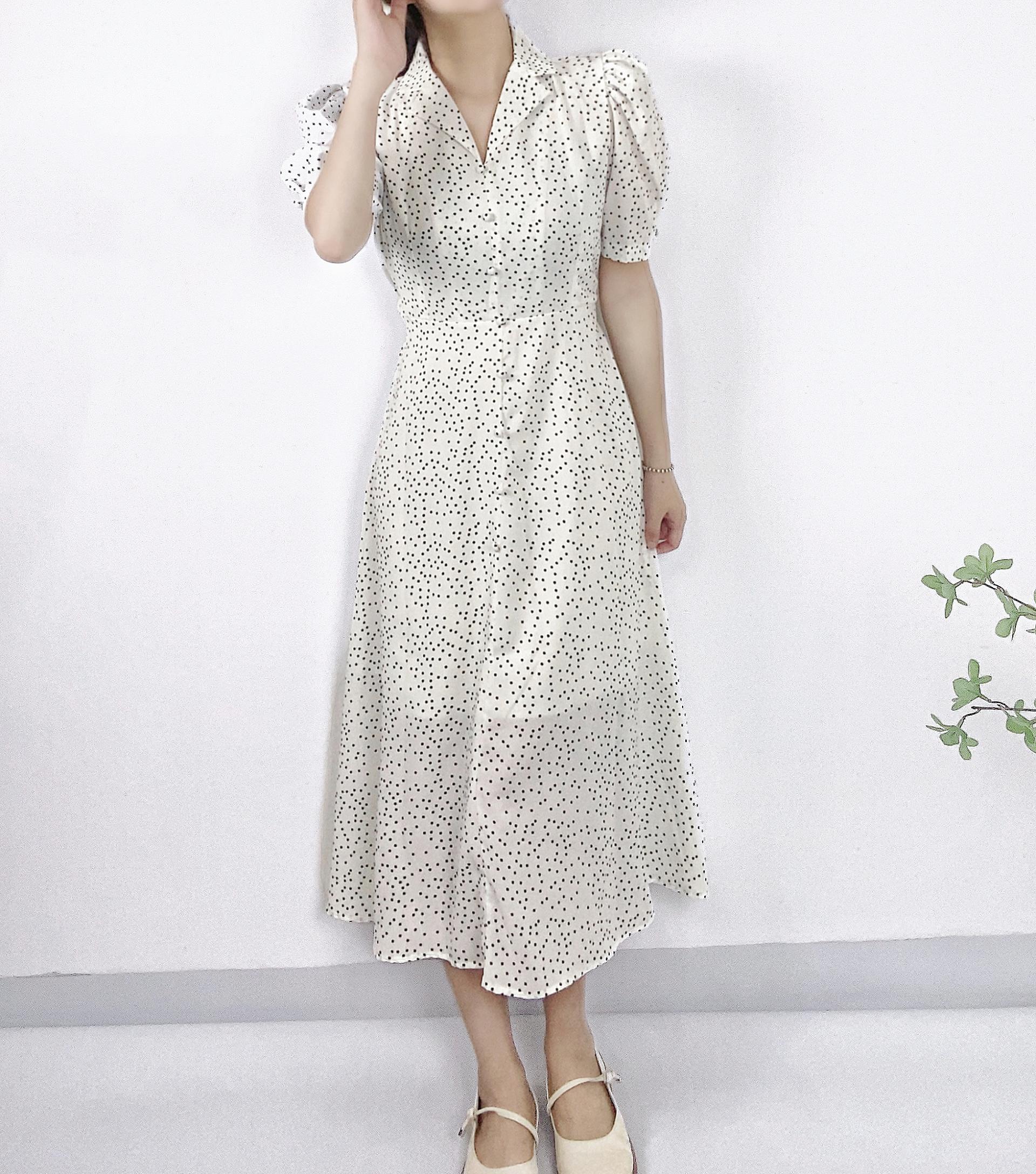 Polka Grace Puff Long Dress - 폴카 그레이스 퍼프 롱 원피스