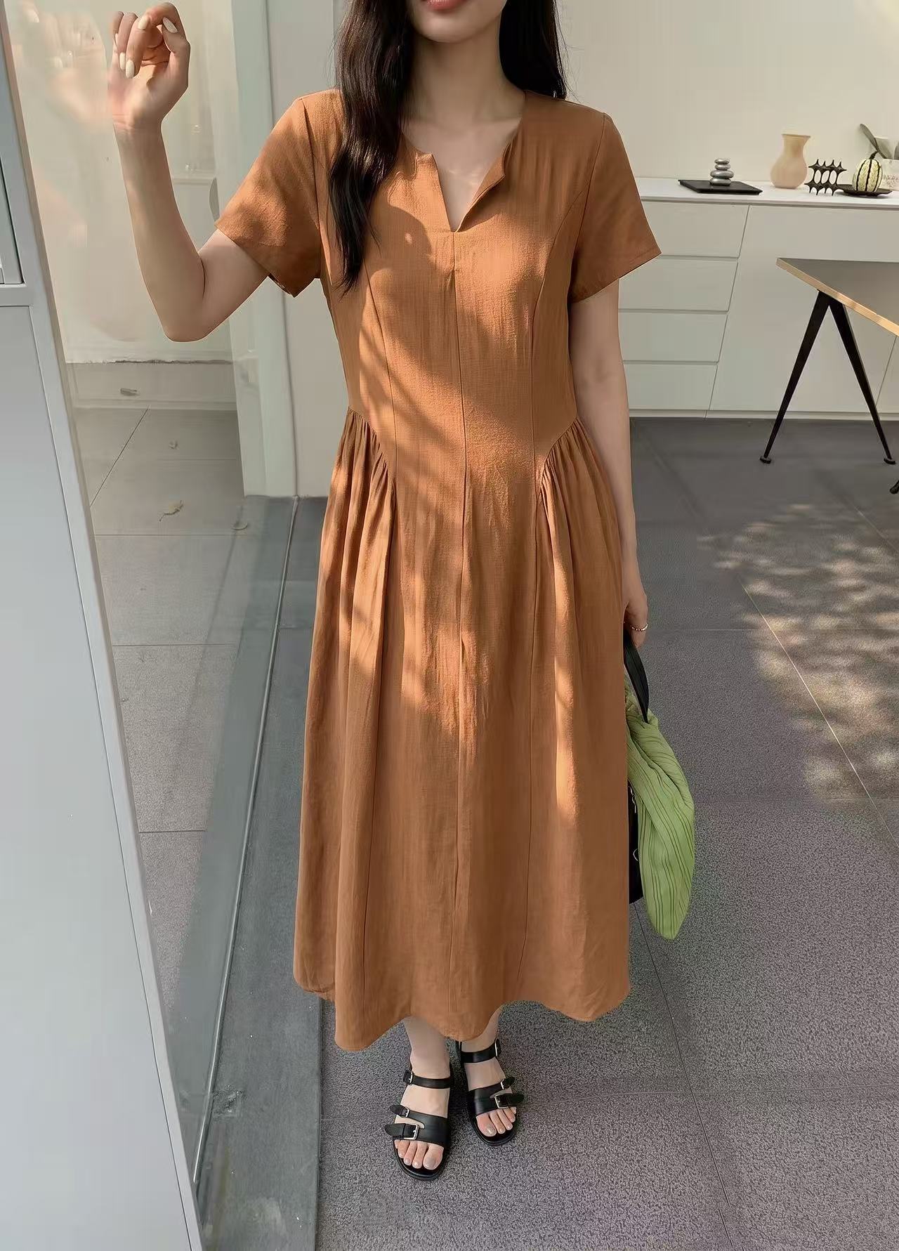 Minimal Slit Neck Maxi Dress - 미니멀 슬릿 넥 맥시 원피스