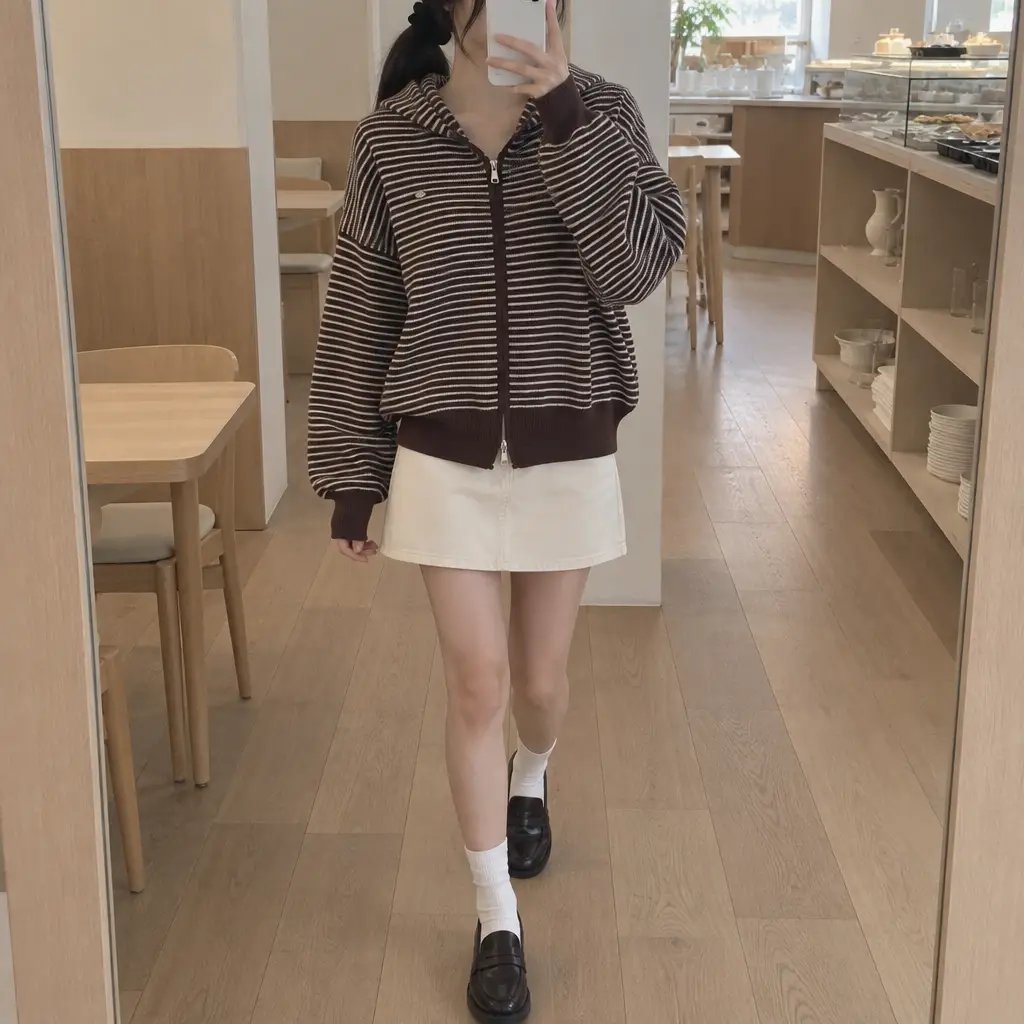 Daily Stripe Knit Hood Zip-up - 데일리 스트라이프 니트 후드집업