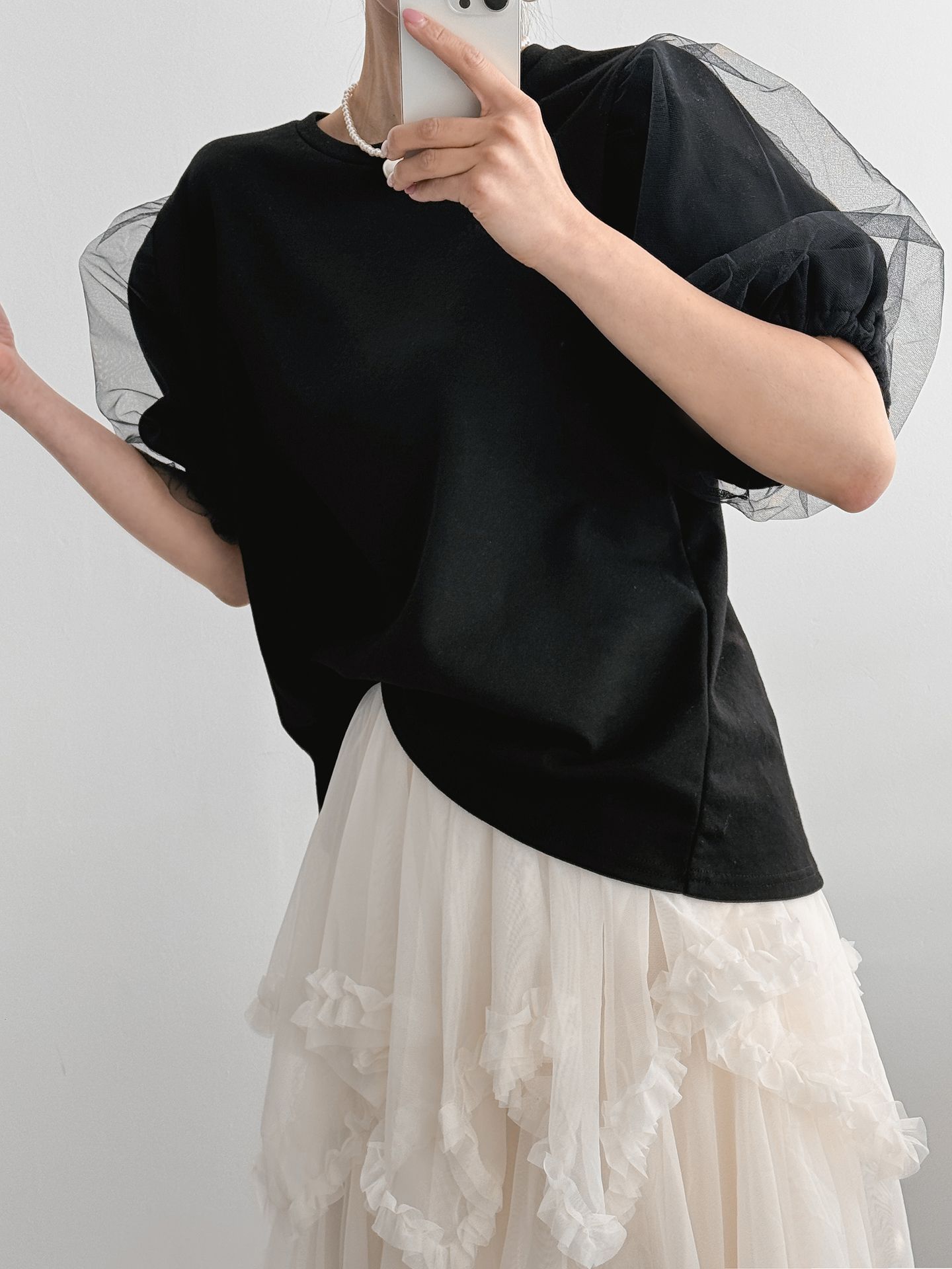Soft Muse Organza Sleeve Top - 소프트 뮤즈 오간자 슬리브 탑(국내제작)