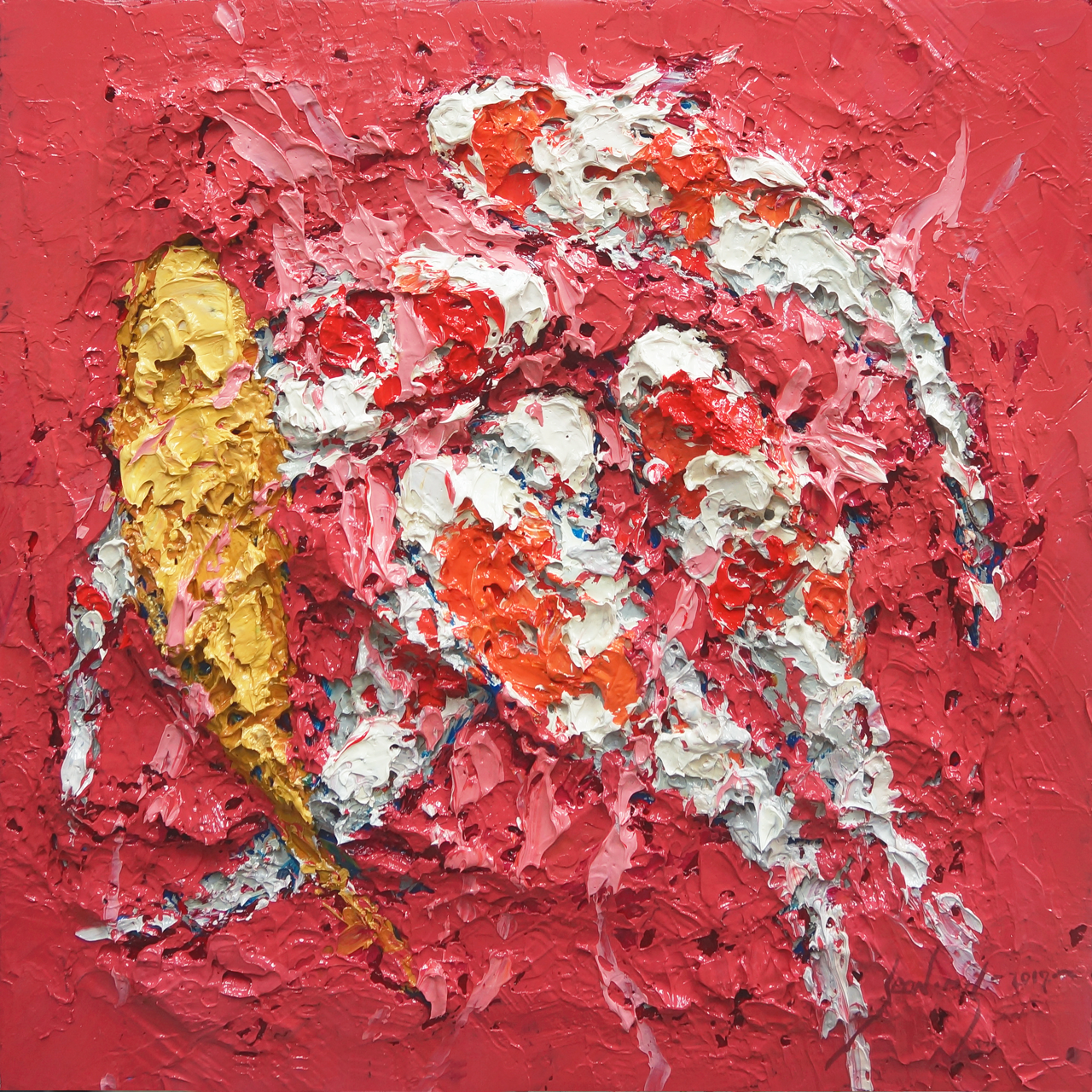 [전미선] KOI 105, 31.8X31.8cm, Mixed media on canvas, 2017