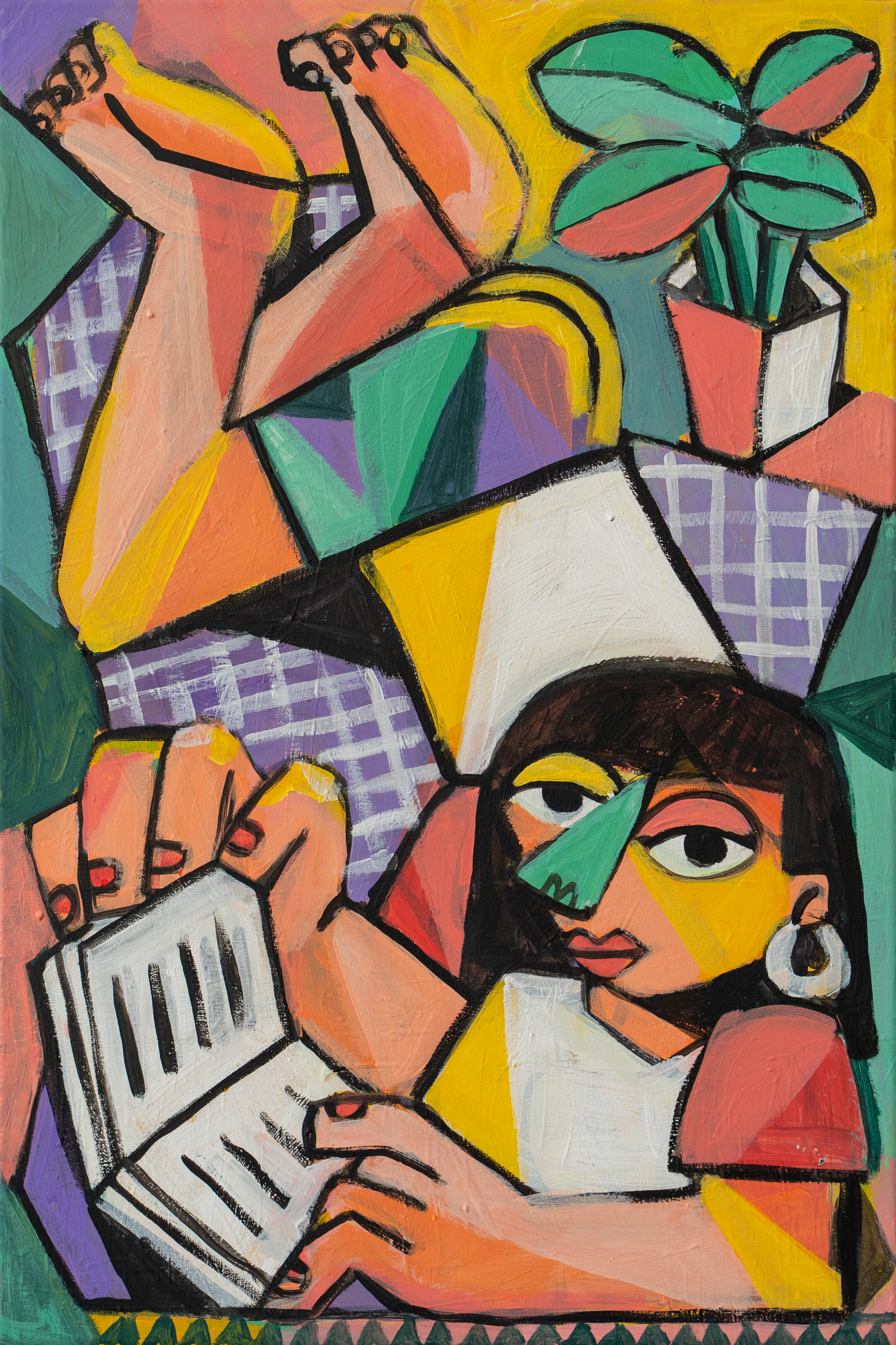 [Pablo Ientile] Reading & Chilling, 60x40cm, Acrylic on canvas, 2026