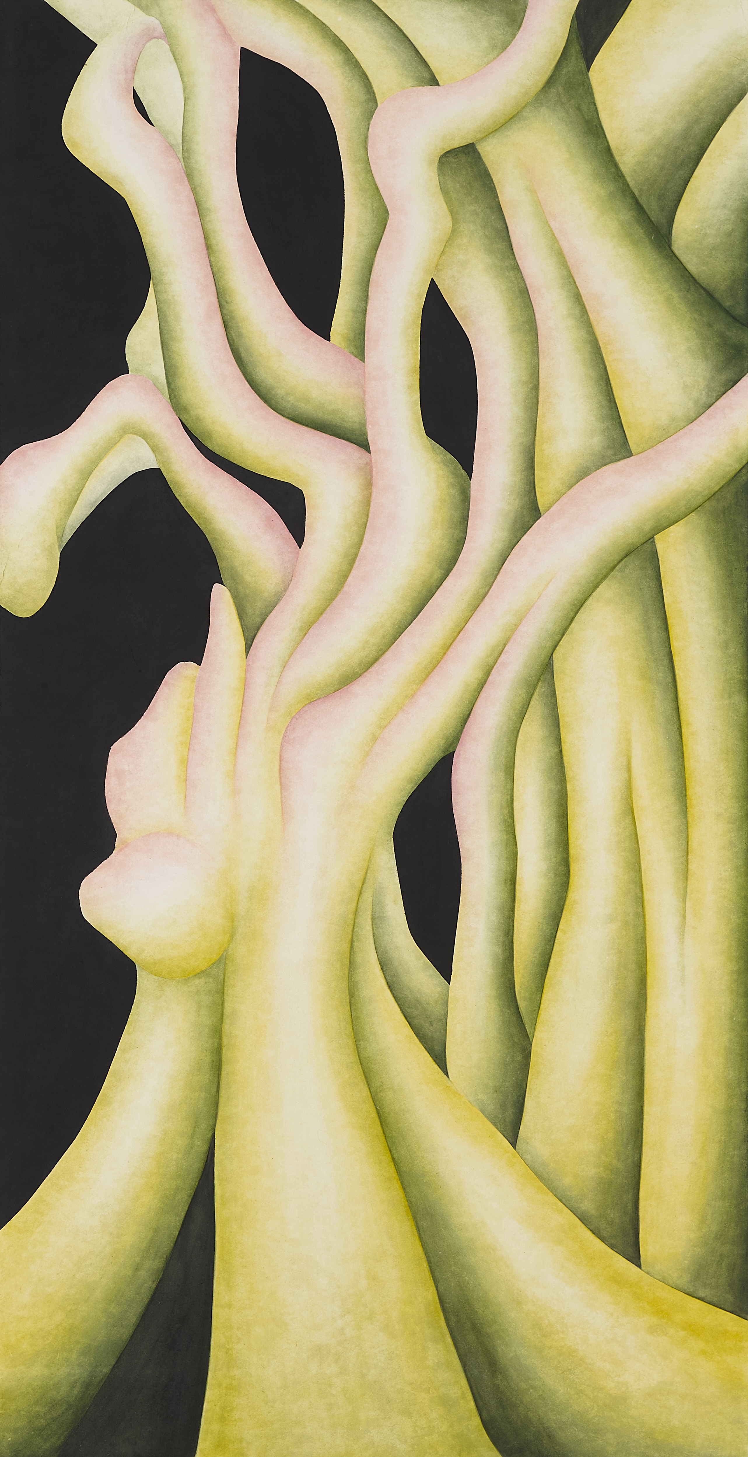 [유현수] 피어나는 줄기, 장지에 분채, 145x75cm, 2024