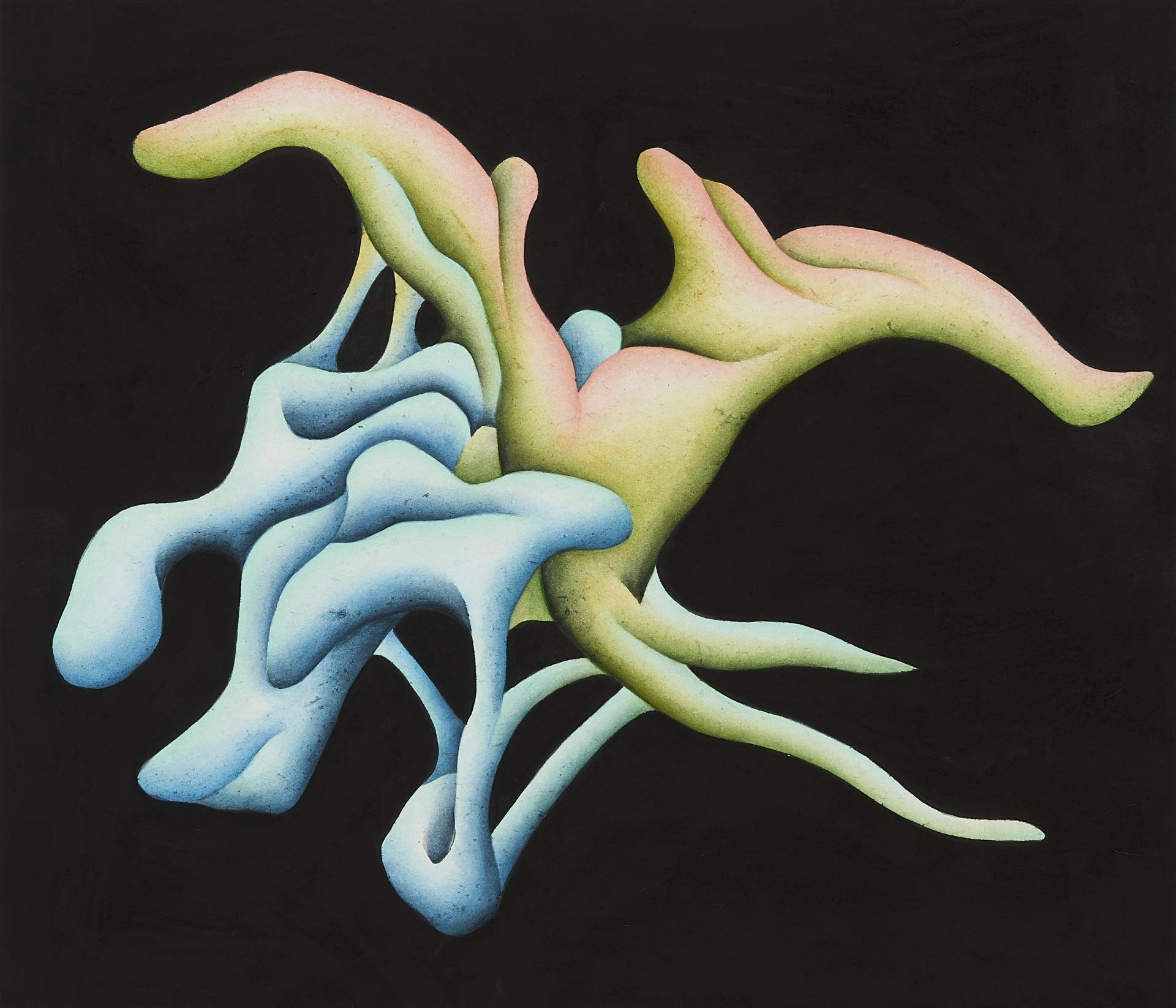 [유현수] Stem Flower Confluence, 장지에 먹과 분채, 53x45cm, 2026