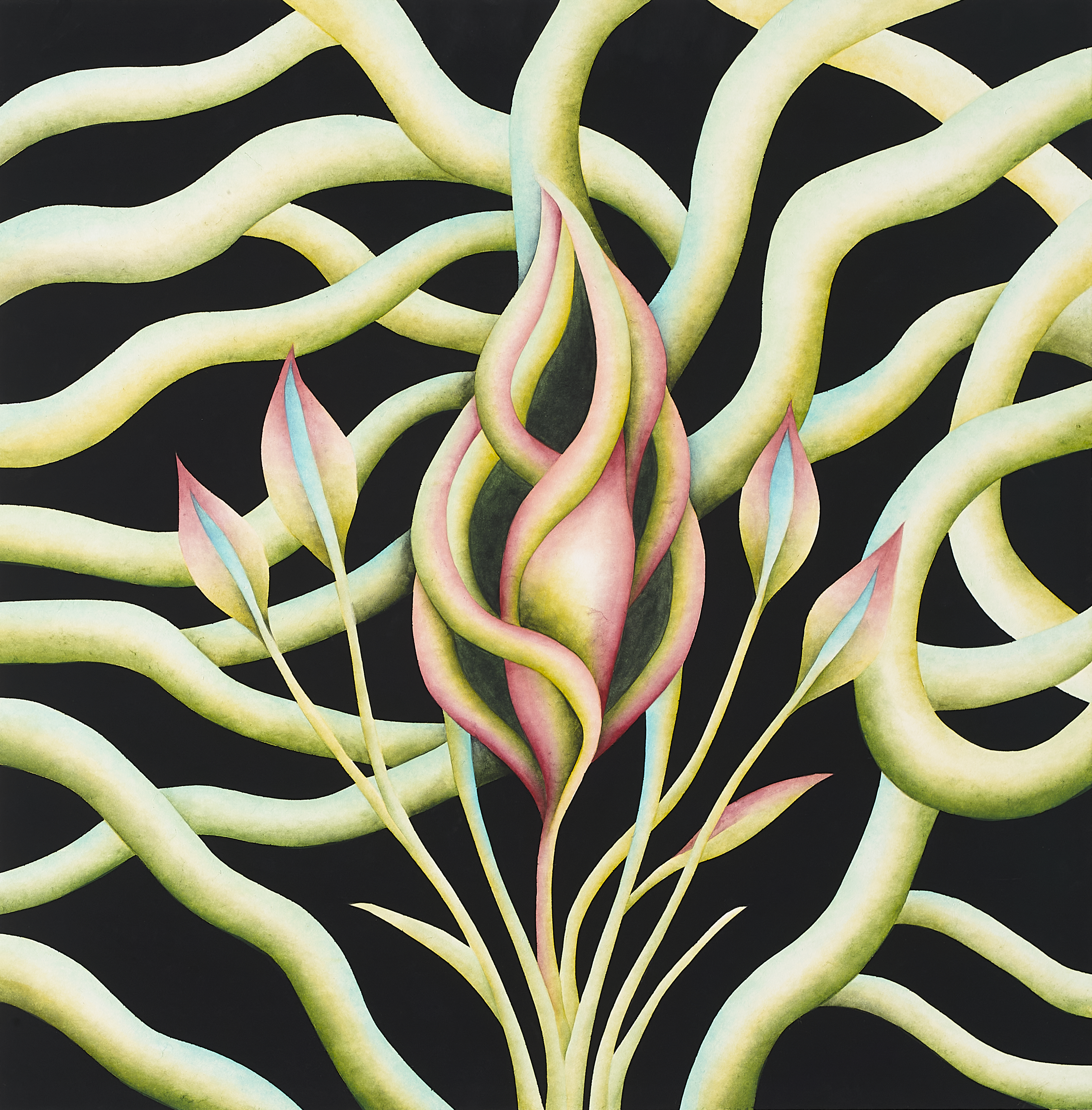 [유현수] 모여피는 것들, 장지에 분채, 72x72cm, 2025
