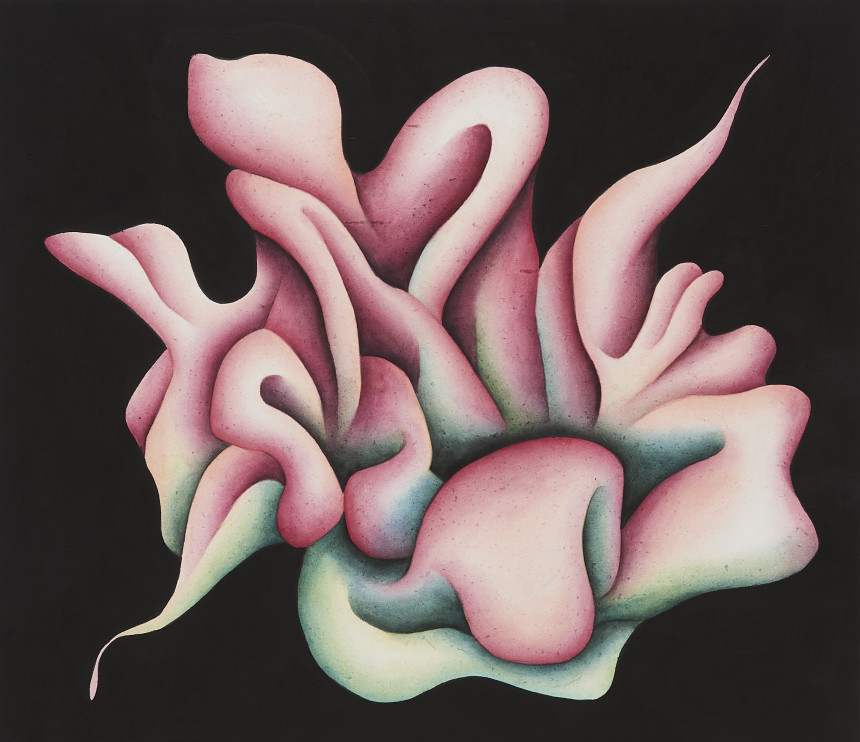 [유현수] Stem Flower, 장지에 먹과 분채, 53x45cm, 2026