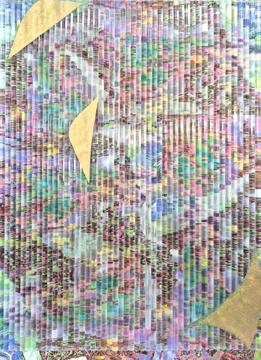 [SIM_Moby] 9047 SIM_Overlay(배필의 연옥), 4F (24.2 x 33.4cm), 캔버스에 믹스미디어, 아크릴 스틱 콜라주, 2024