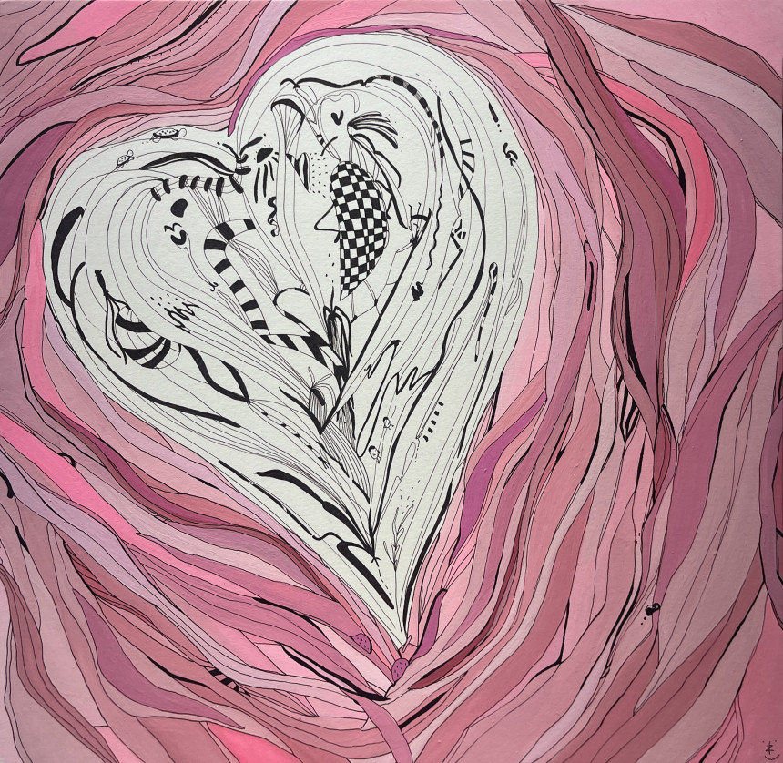 [최지영] Love1, Acrylic and pen on paper, 25x25cm, 2025