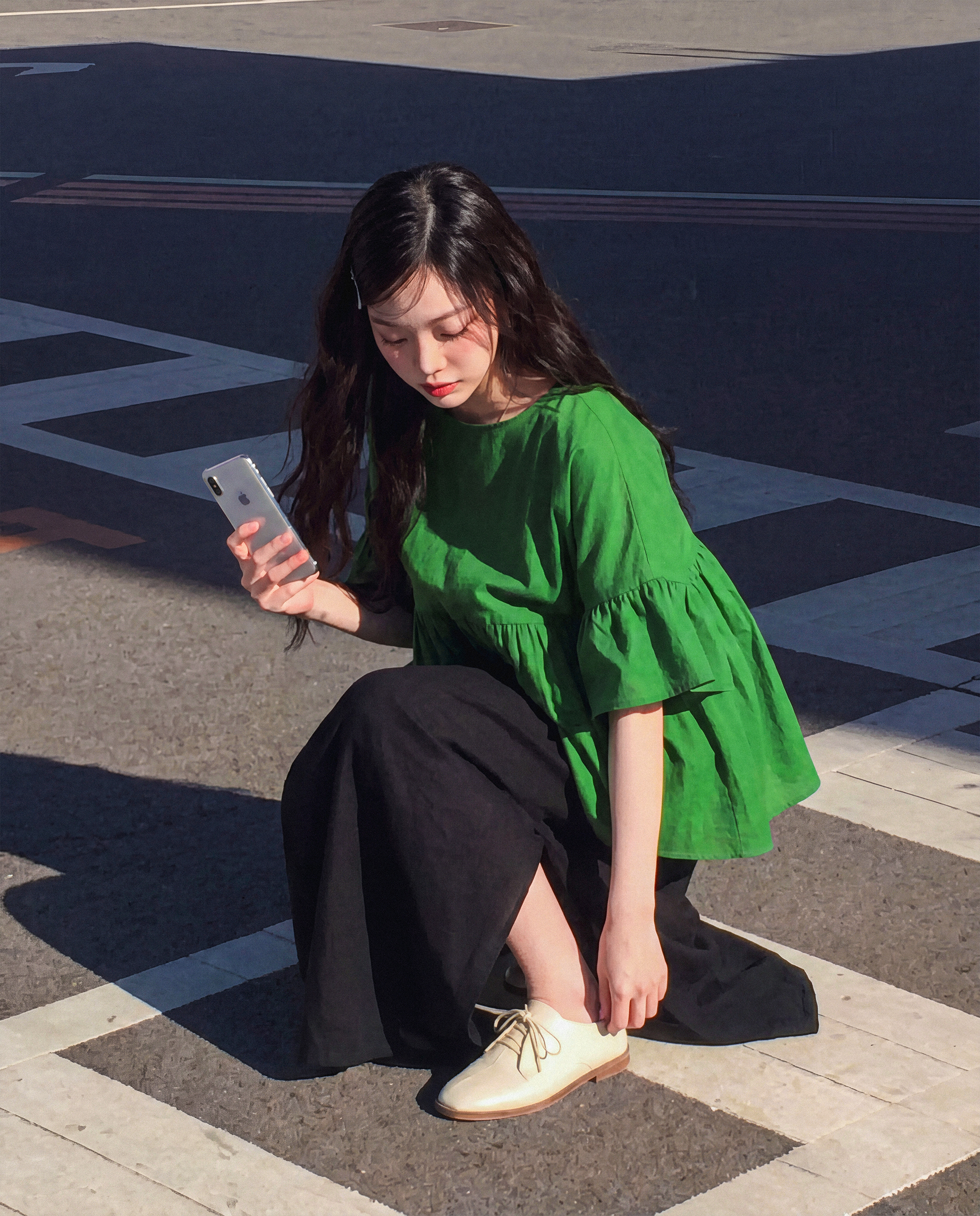 셔링 플레어 블라우스