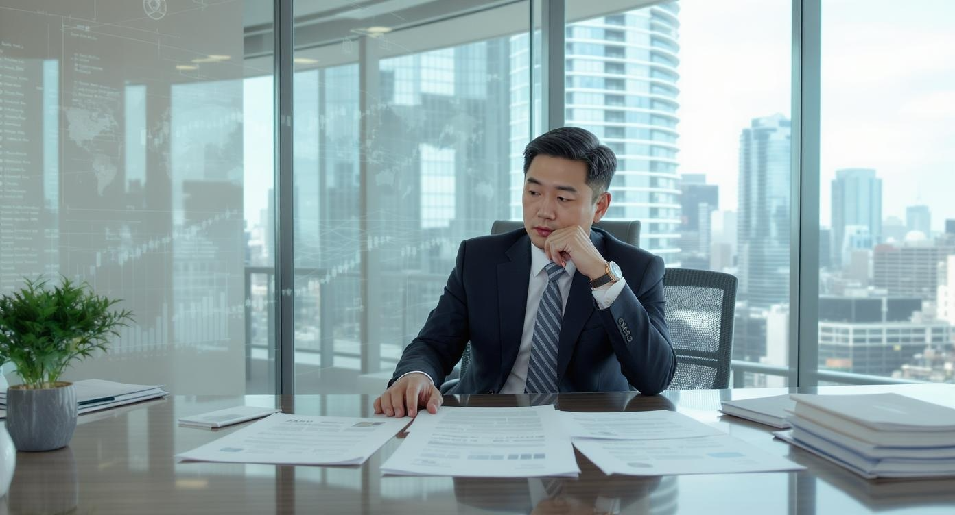 Professional Korean businessman contemplating career strategy