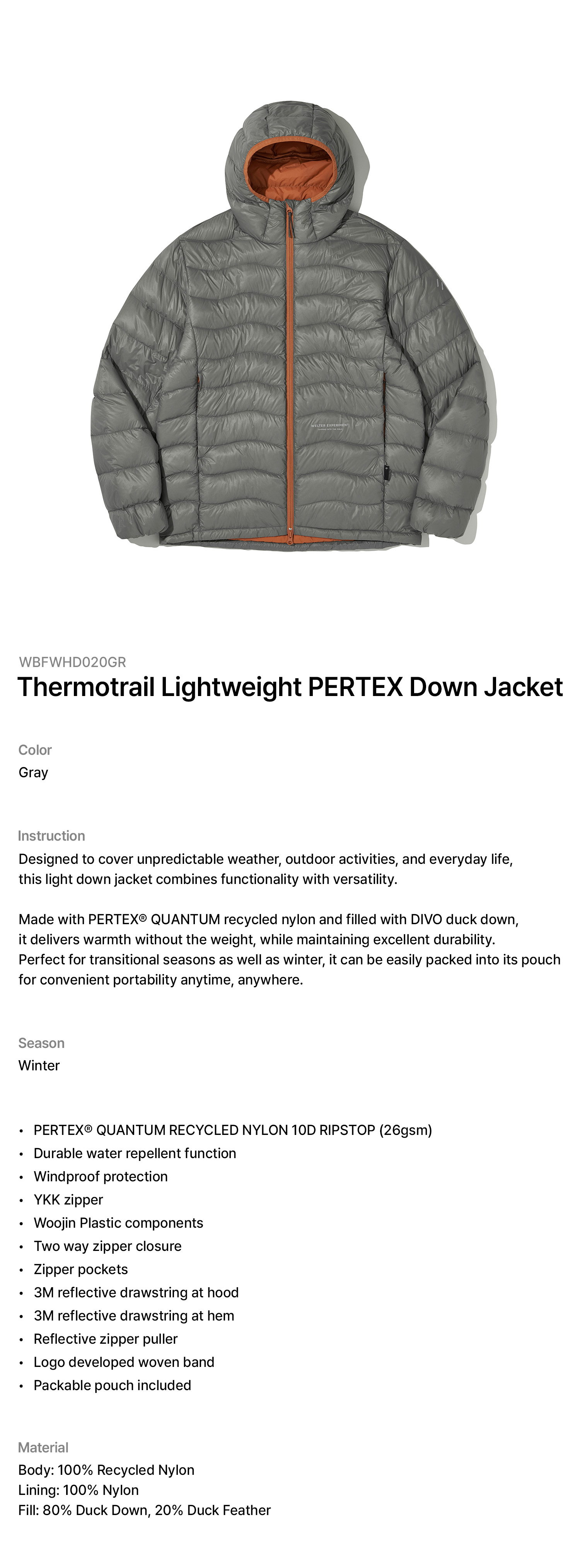 ThermoTrail Lightweight Pertex Down Jacket Gray
