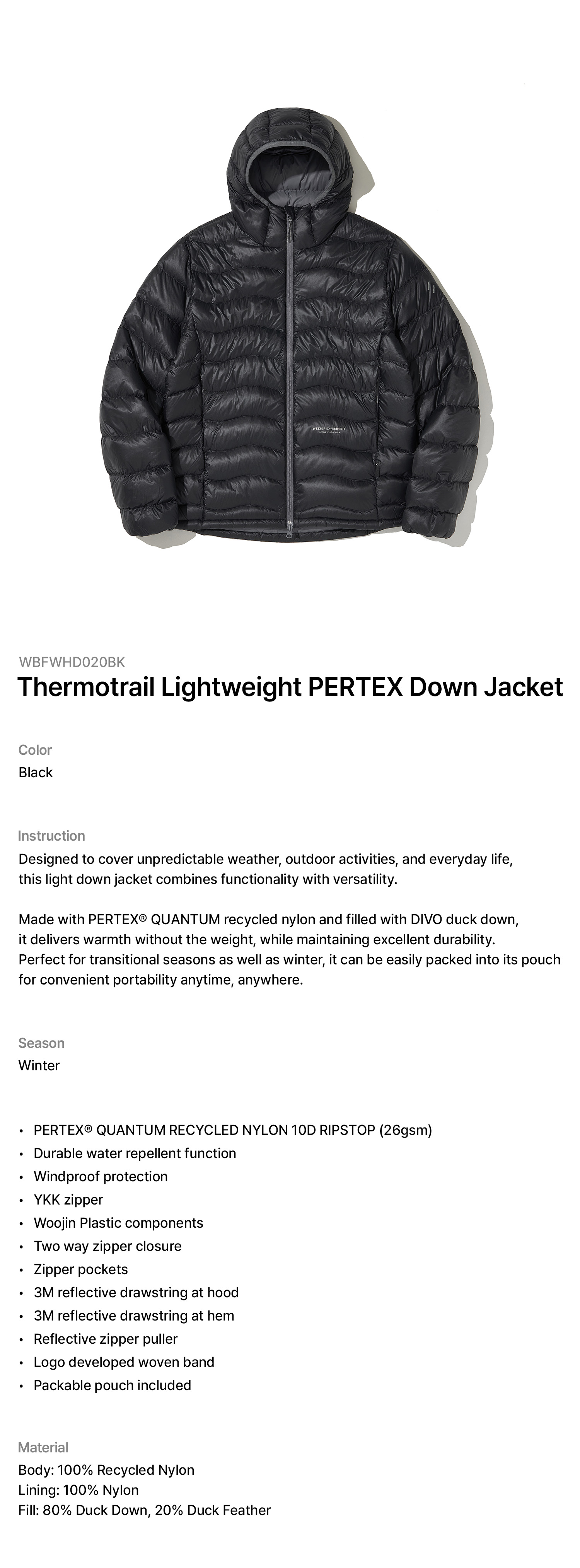 ThermoTrail Lightweight Pertex Down Jacket Black