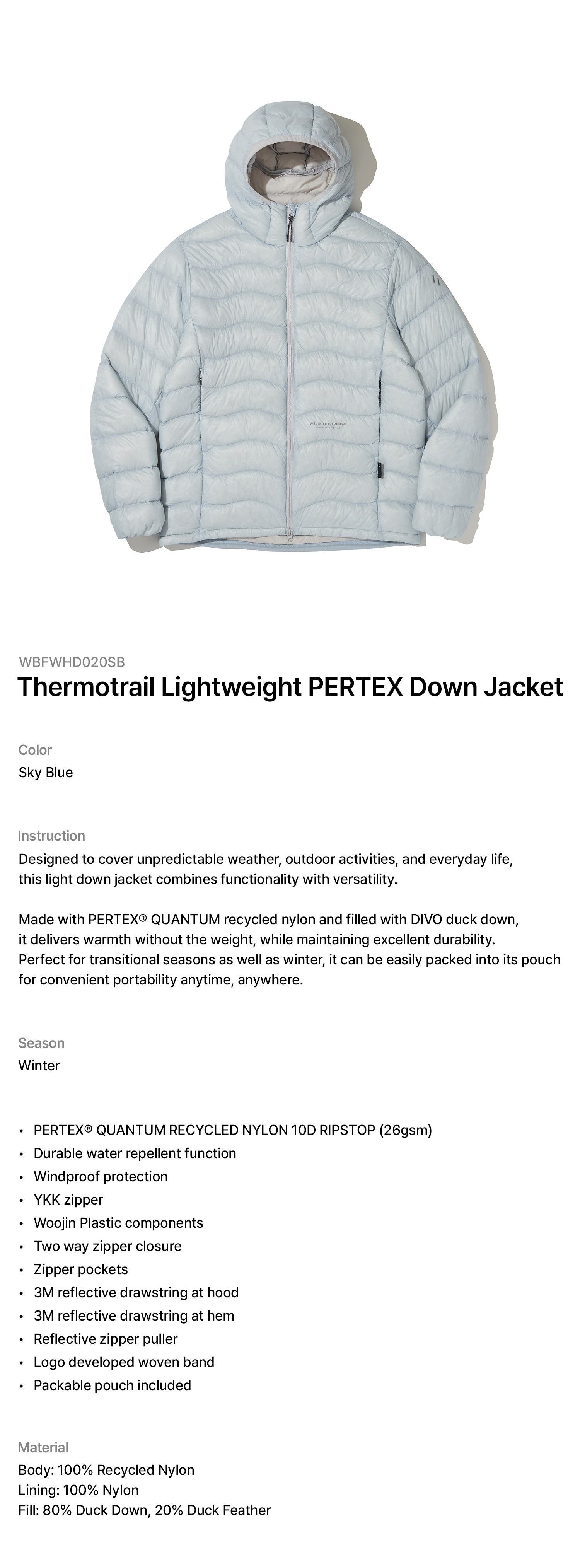 ThermoTrail Lightweight Pertex Down Jacket Sky Blue