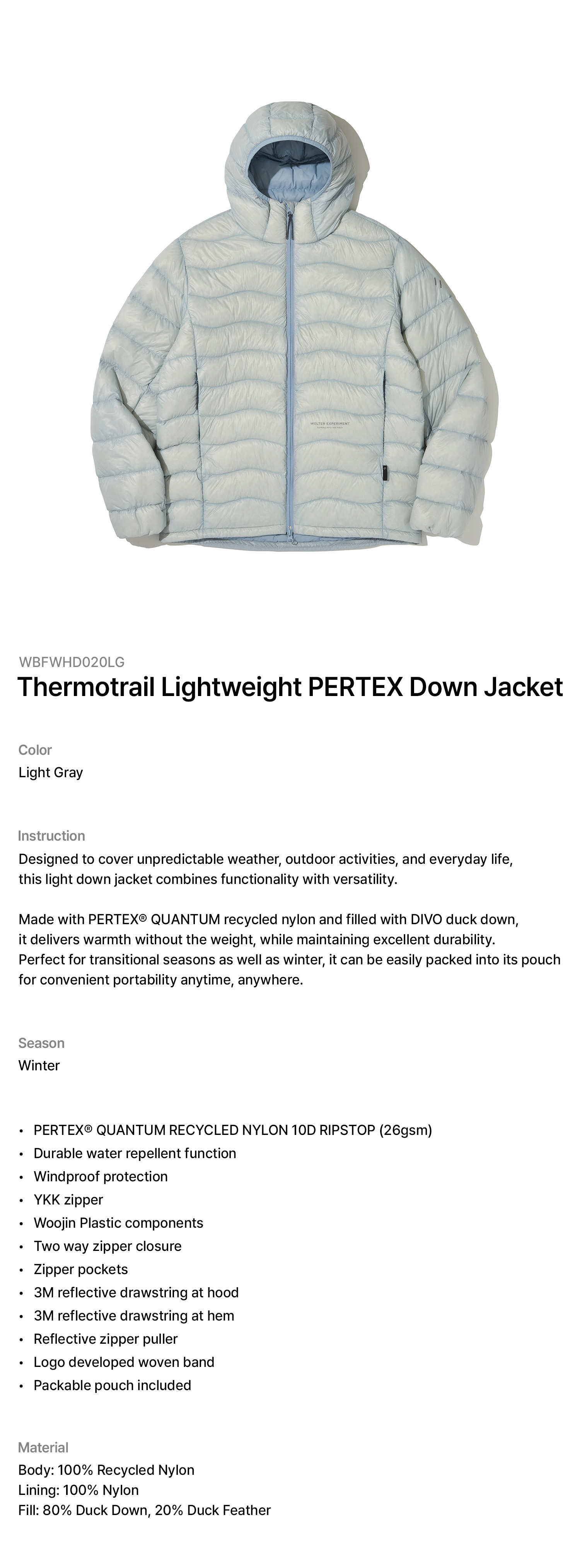 ThermoTrail Lightweight Pertex Down Jacket Light Gray