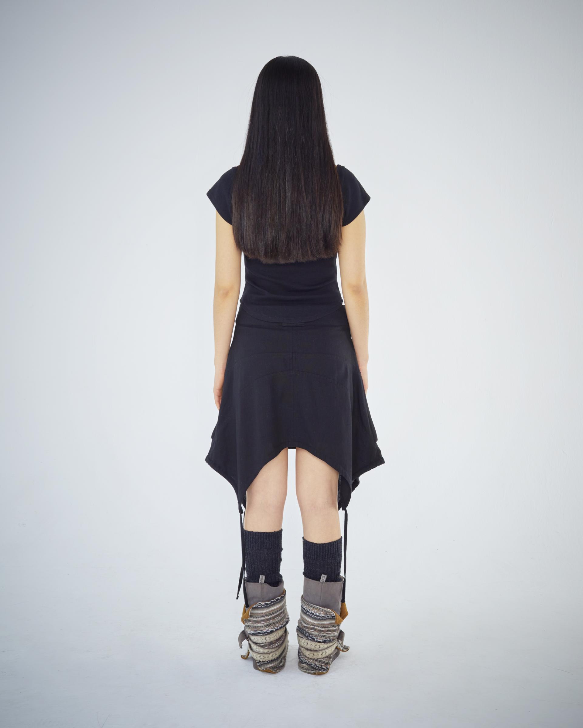 DOUBLE WAISTED PLEATS SKIRT BLACK - coyseio