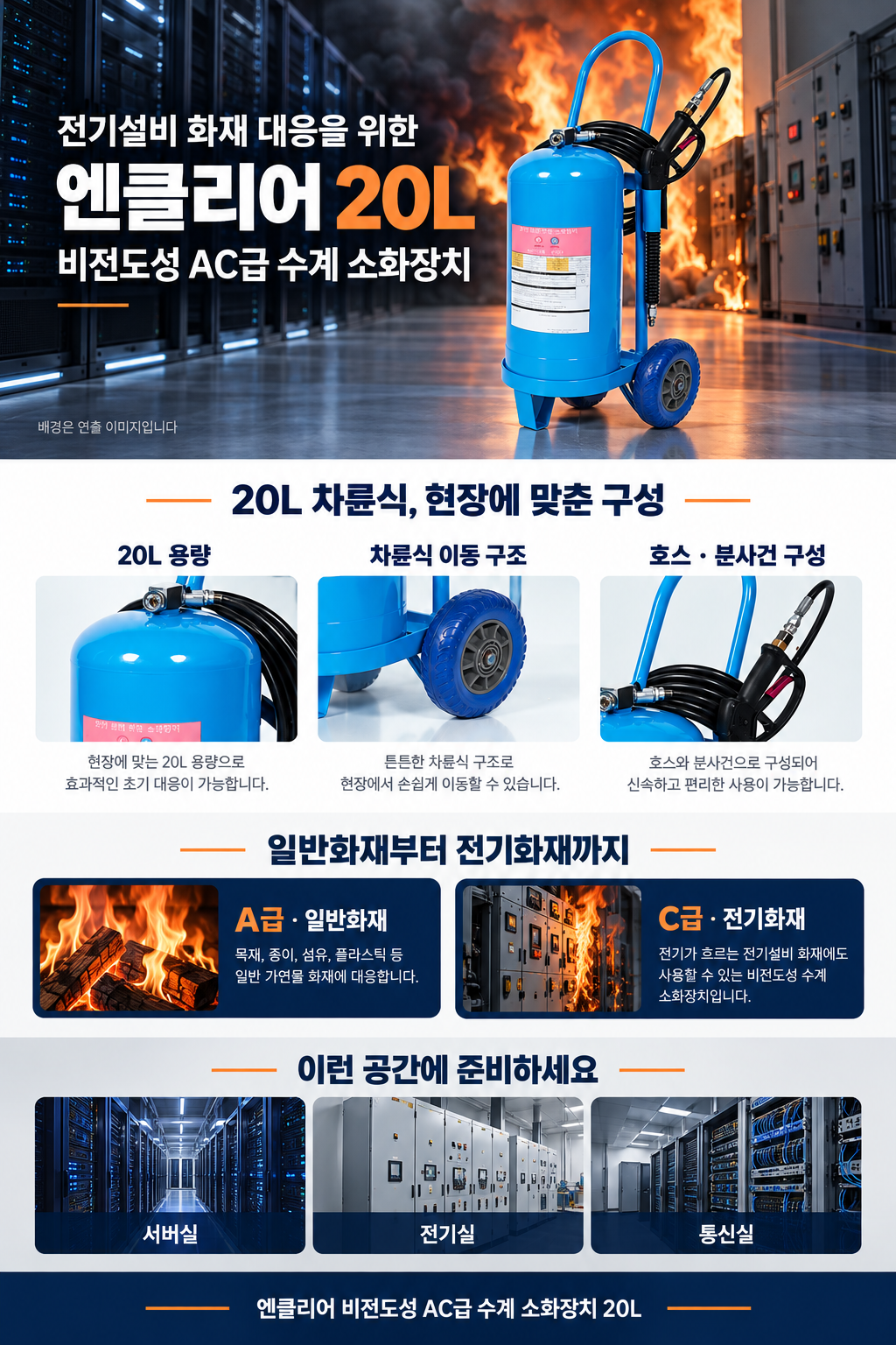 엔클리어 20L 비전도성 AC급 수계 소화장치