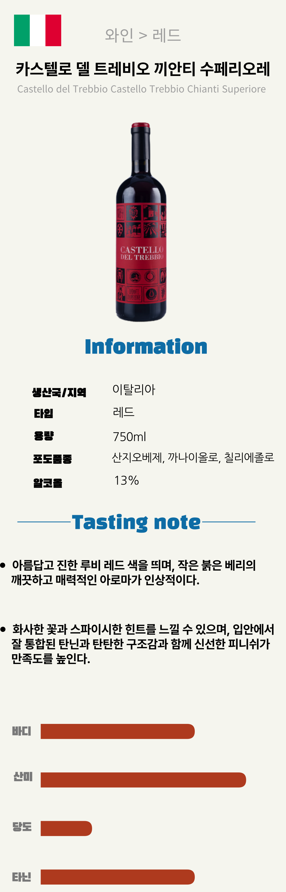 까스텔로 델 트레비오 키안티 수페리오레(이탈리아/드라이/레드)