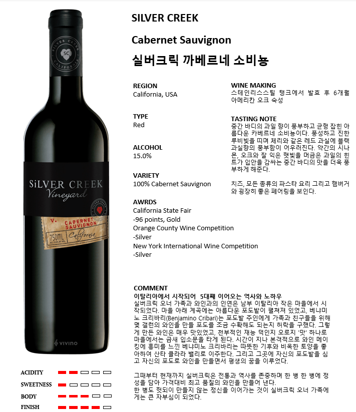 실버크릭 까베르네소비뇽*12(미국/드라이/레드)