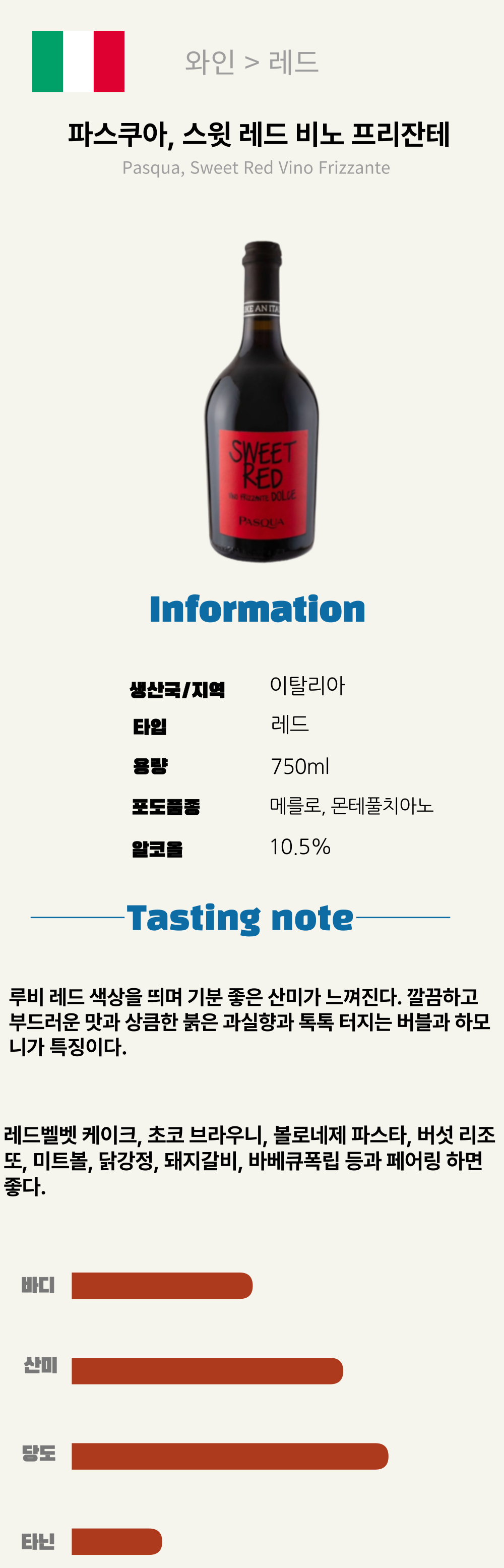 파스쿠아, 프리잔테 돌체 스윗 레드 (이탈리아 / 레드 스파클링 / 스위트)