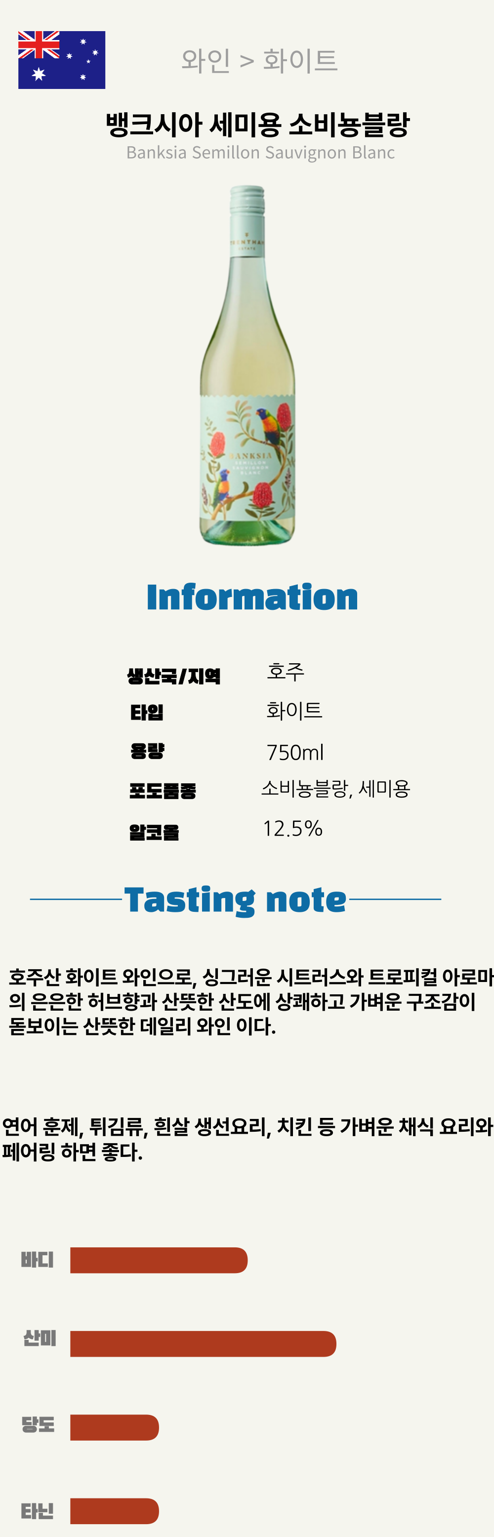[업장전용] 뱅크시아 세미용 소비뇽블랑 (호주/산미/화이트)