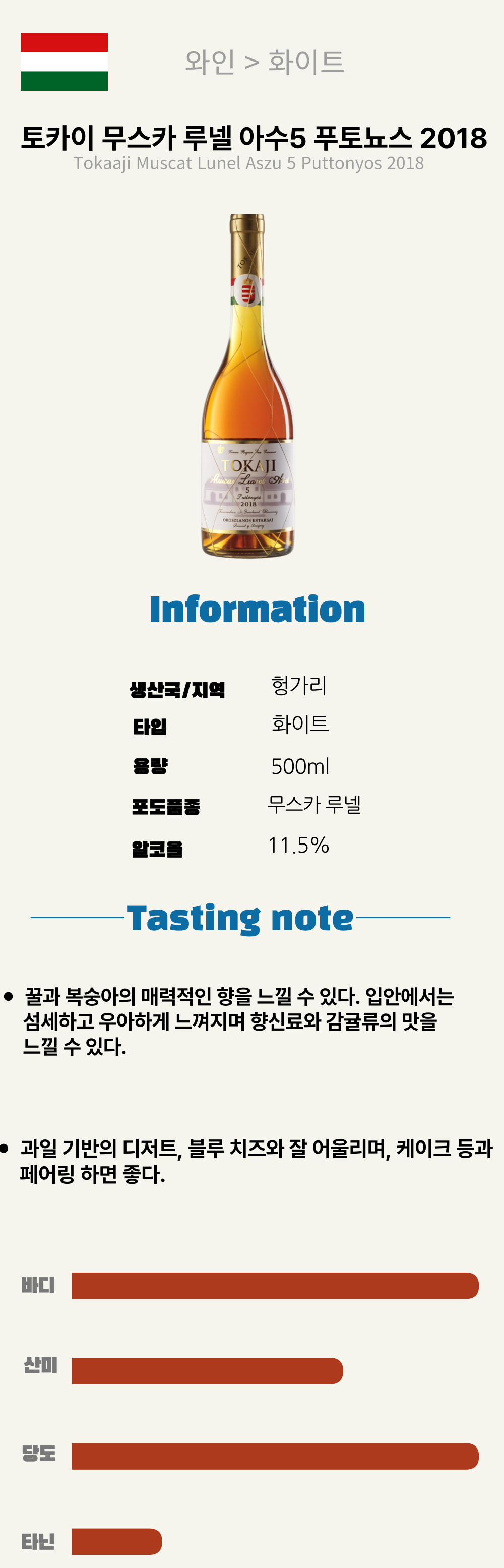 토카이 무스카 루넬 아수5 푸토뇨스 2018 (헝가리/스위트/화이트)