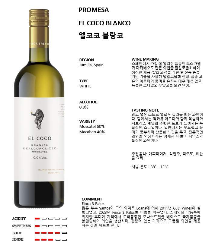 프로메사 엘코코 블랑코 (스페인/화이트/논알콜)