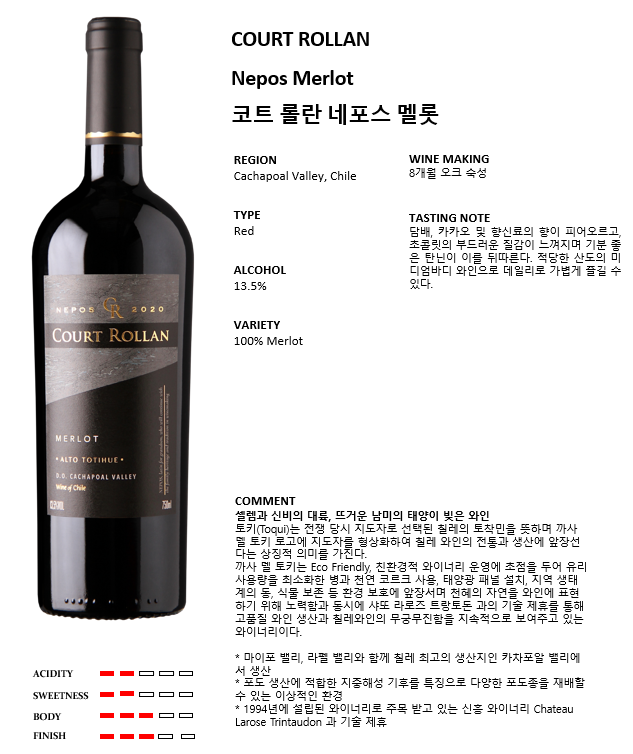 코트 롤란 네포스 멜롯*12 (칠레/드라이/레드)