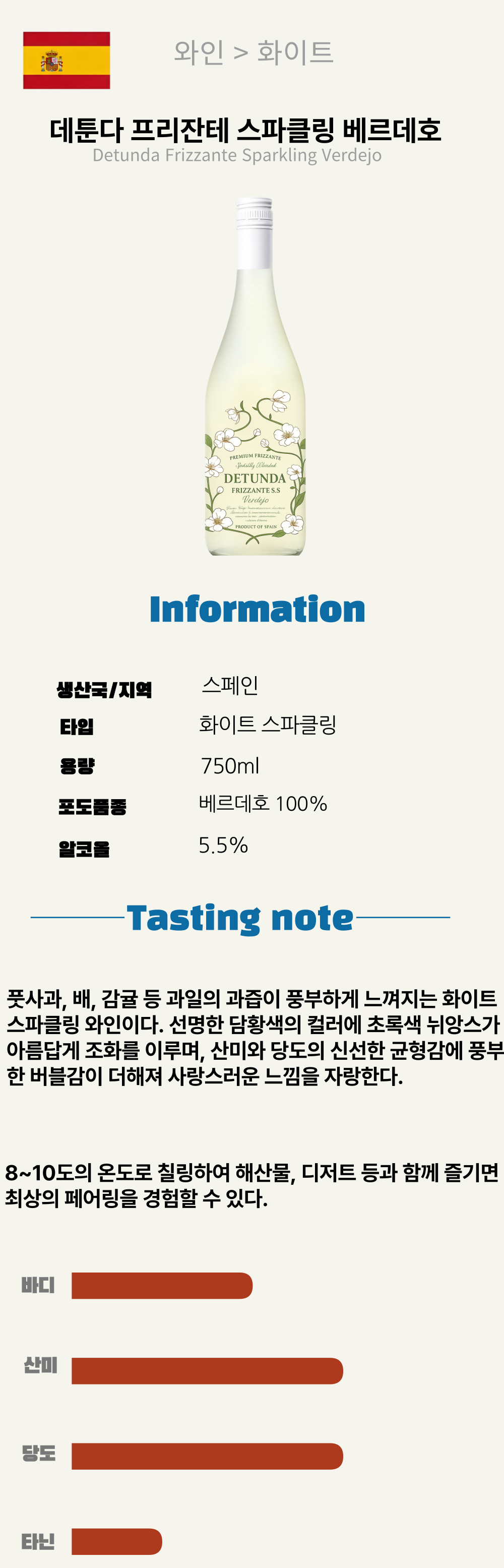 [업장전용] 데툰다 프리잔테 스파클링 베르데호 (스페인/스위트/비건/화이트)