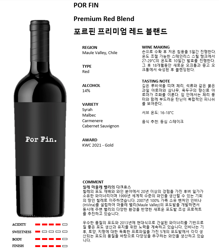 포르핀 프리미엄 레드 블랜드*6 (칠레/드라이/레드)