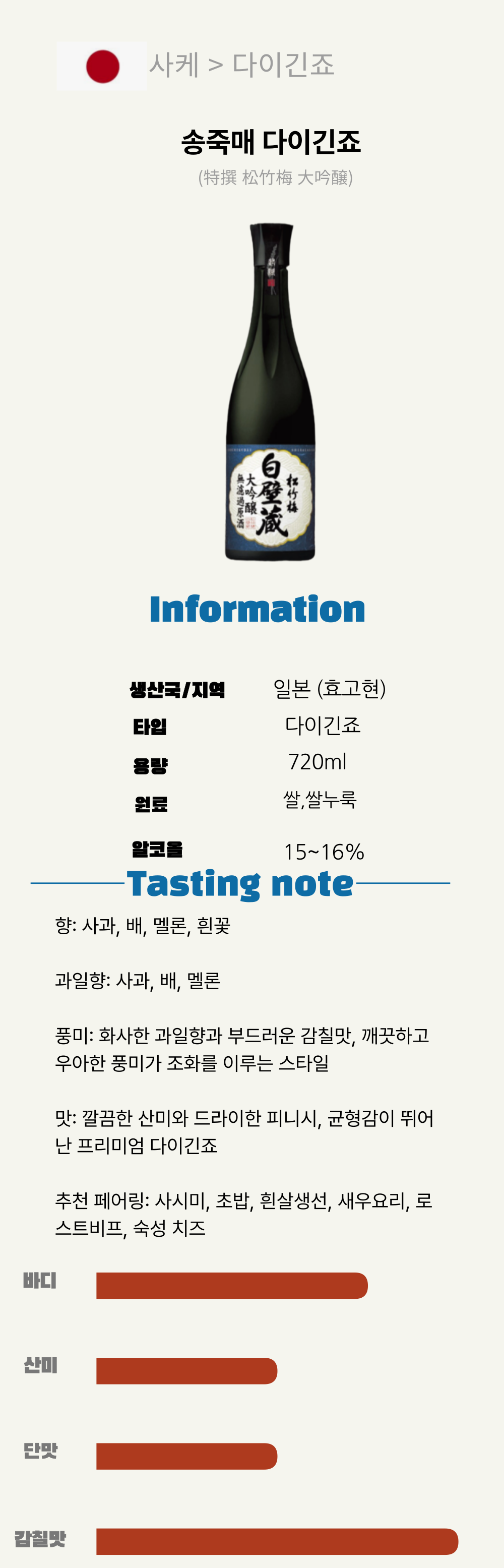 송죽매 다이긴죠 (松竹梅 大吟醸)*6(일본/다이긴죠/720ML/병)